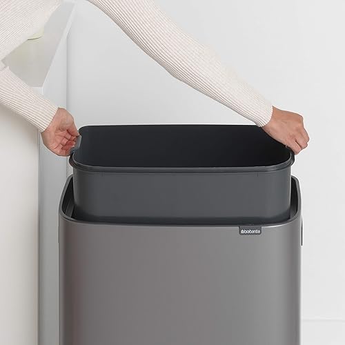 Vista 168 de Brabantia Bo - Cubo de basura – 1 cubo interior de 9.5 galones (acero mate FPP) cubo de basura para residuos/reciclaje, compartimento extraíble +
