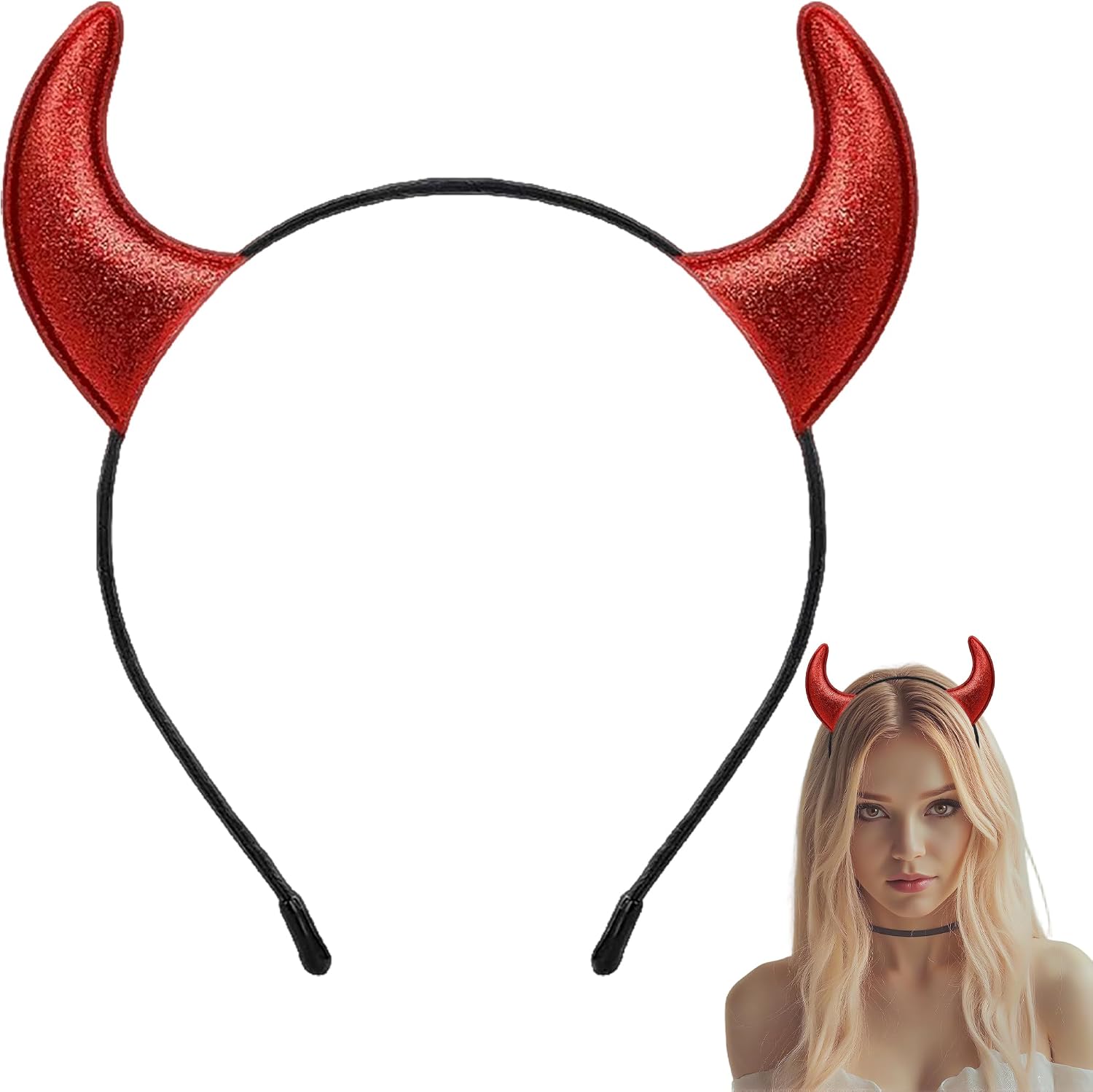KHC-KHF Halloween-Headband Devil-Headbands Glitter Devil Horns Headband ...
