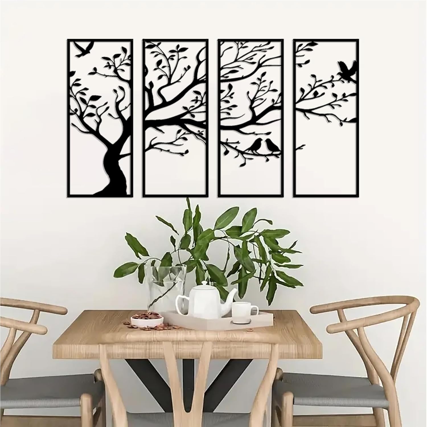 DUOOLN 4 Pcs Mountain Scene Metal Wall Decor, Black Line Drawing Wall Art, Abstract Minimalist Rustic Nature Home Wall Art Sculpture for Adventure Decor and Garden Home Decor Hanging