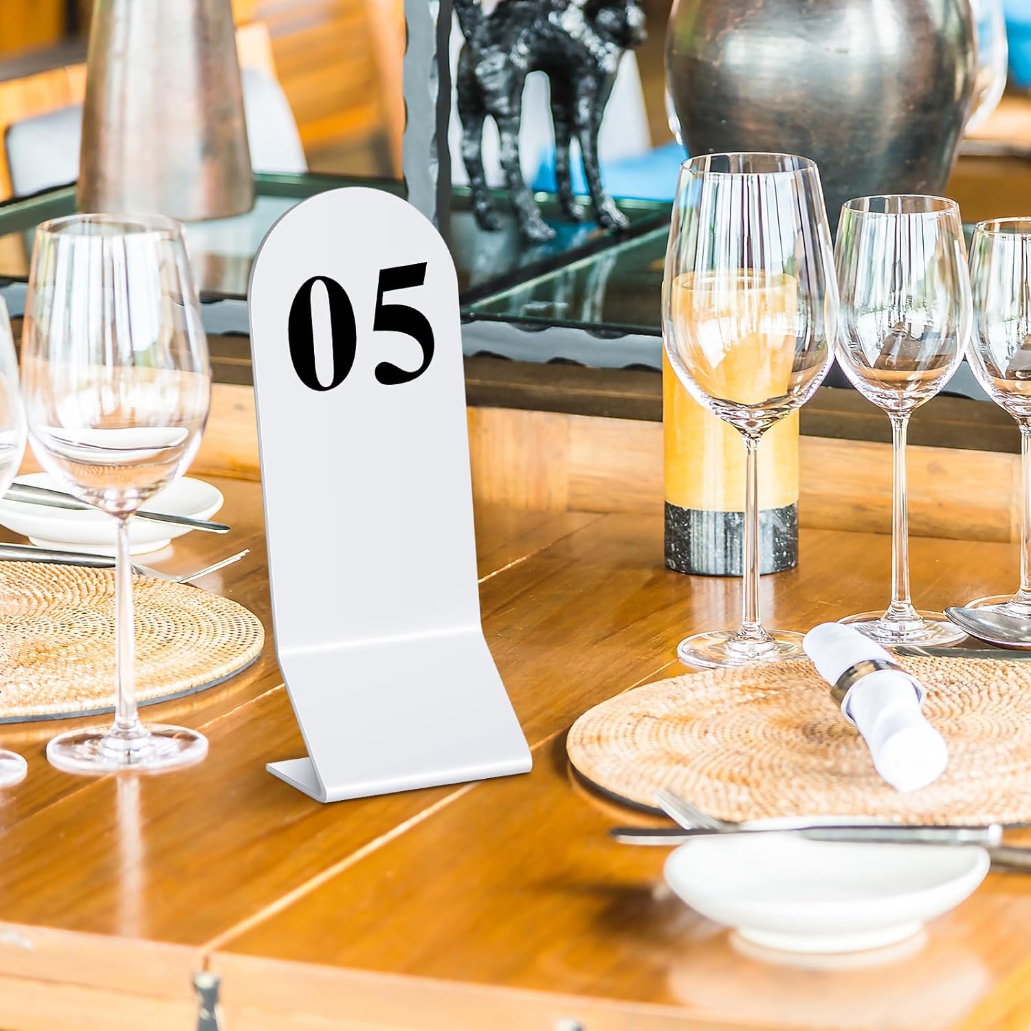 Remerry 25 Pieces Table Numbers 1-25 Acrylic Tent Acrylic Double Sided Number Cards Black Tent Wedding Restaurant Table Numbers Cards for Restaurant Cafes Banquets, 2. 36 x 6. 3 Inch(White)