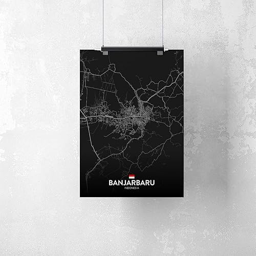 Miniatura 2 de CFIOZYOS Black And White Map Banjarbaru ID Poster Retro Style Black City Outline Map Office Canvas Print Wall Art Decoration Painting Unframe