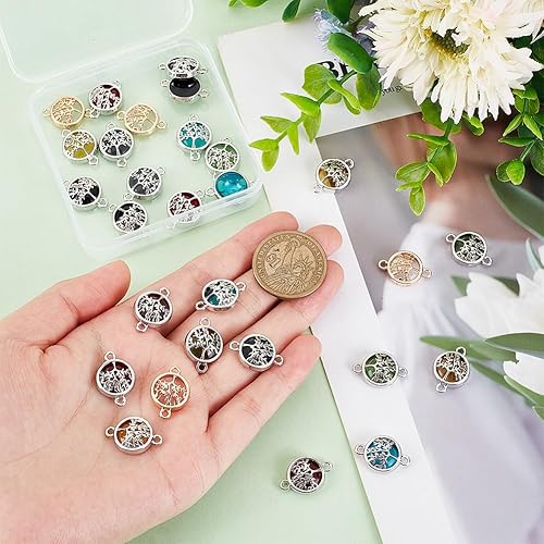 Miniatura 3 de PH PandaHall 28 dijes de conector del árbol de la vida, 7 colores redondos de cristal, chapados en platino, eslabones de chakras de cristal de la