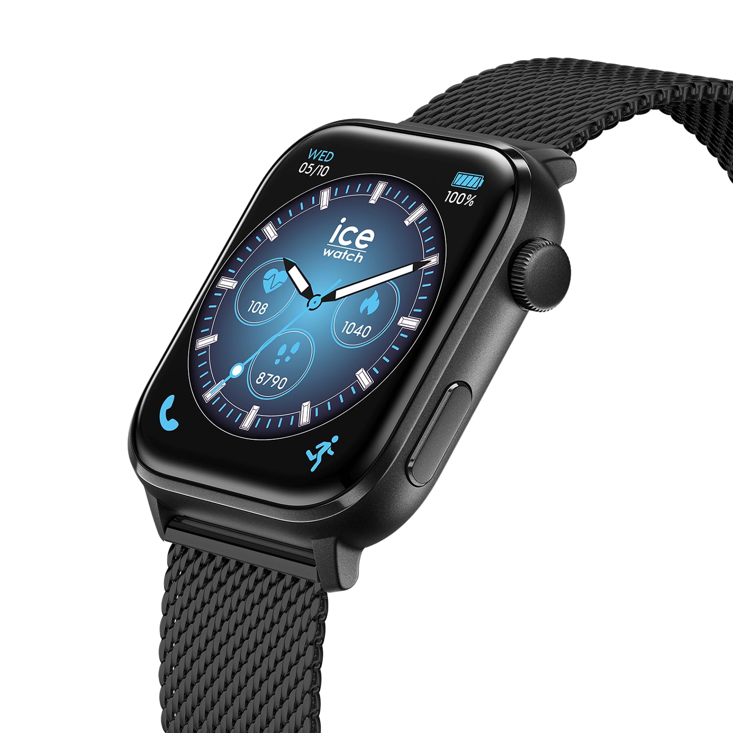 ICE-WATCH - Ice smart 3.0 Black Milanese 1.78 AMOLED GPS - Rechteckige, Schwarze, gemischte Connected Watch mit Metallarmband - 024300 (1.78 Zoll)