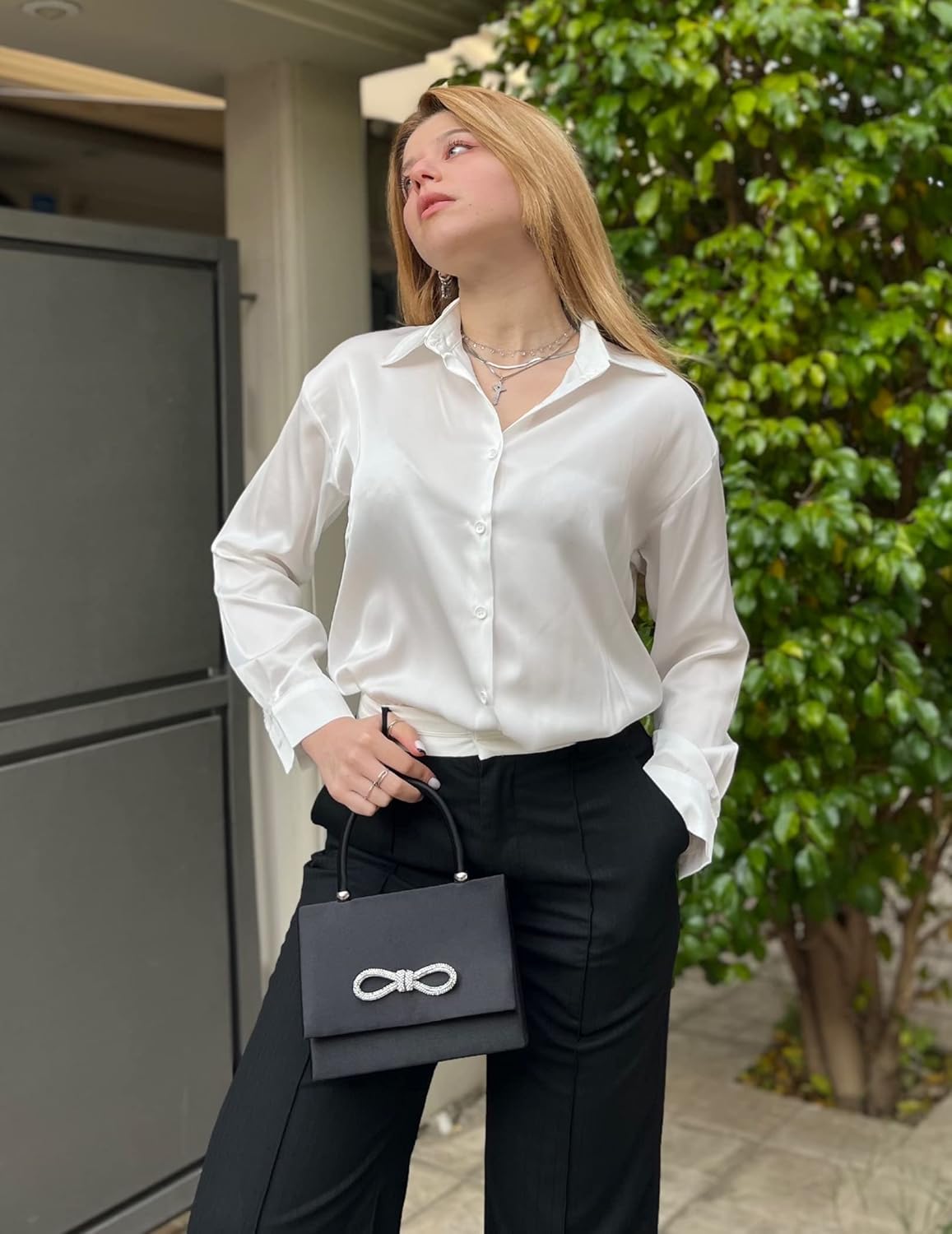 Chigant Women's Blouse Satin Silk Shirts Button Down Shirts Casual Loose Long Sleeve Office Work Tunic Tops - Image 4