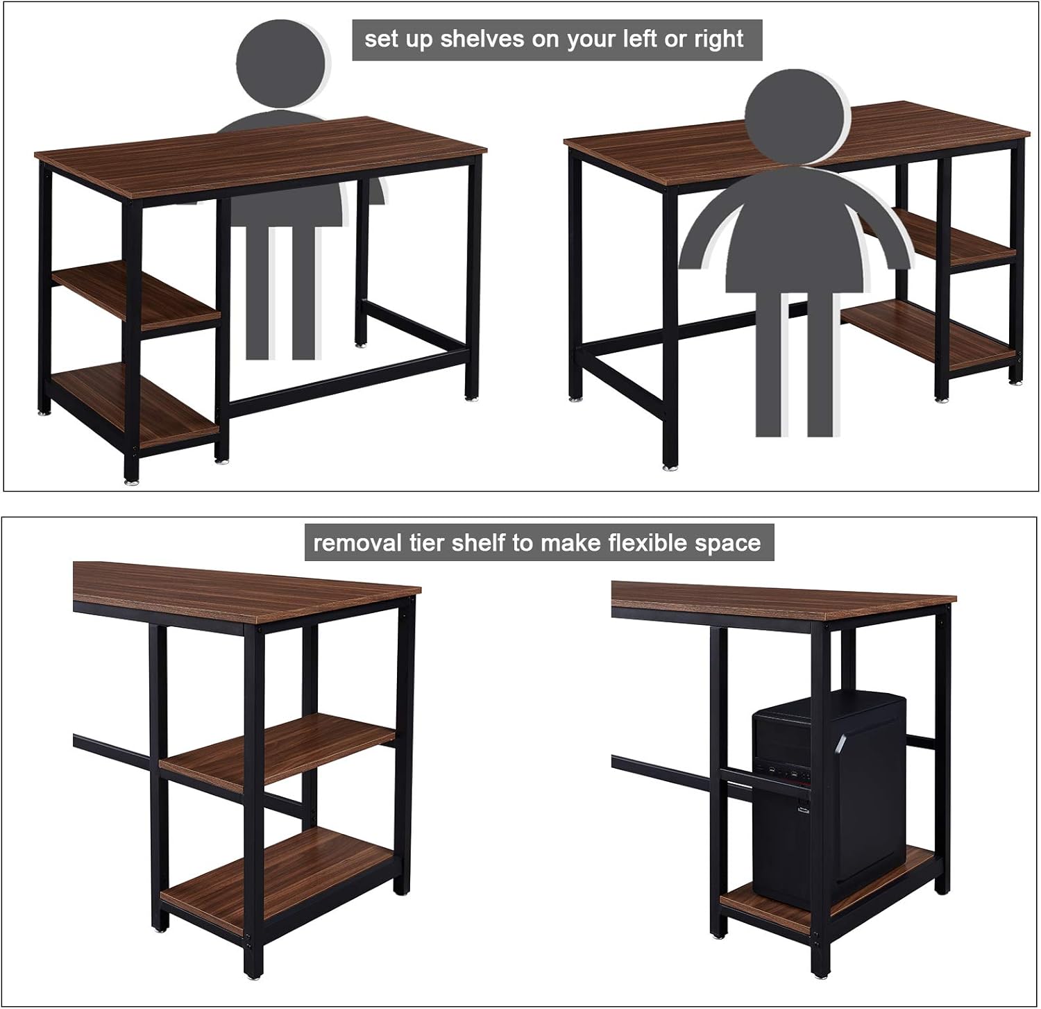 Diagram showing flexible shelf setup options