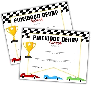 Pine Derby Award Certificate 30pk 8.5x11" Ganador de la competencia Car Race Scout Leader Racecar 1er lugar Concurso de trabajo de madera