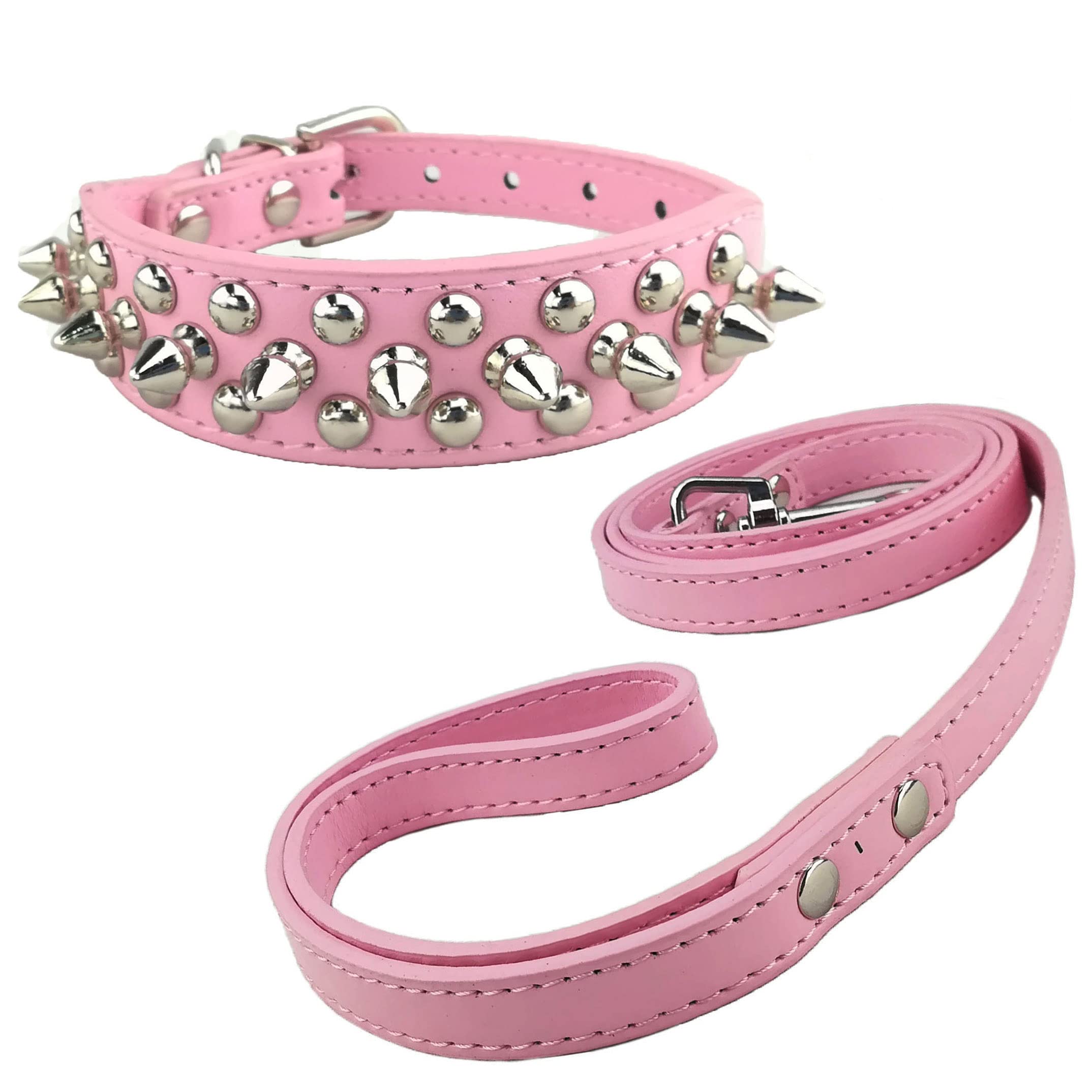 Newtensina Fashion Dog Collars and Leash Set Soft Studded Collar with Dog Leash for Small Dogs Medium Dogs