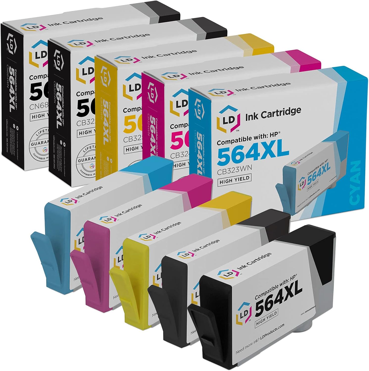 LD Products Compatible Ink Cartridge Replacement for HP 564XL High Yield (Black, Photo Black, Cyan, Magenta, Yellow, 5 Pk) Compatible with 3070a 3520 eAIO 3521 3522 3524 3526 4620 4622 4622