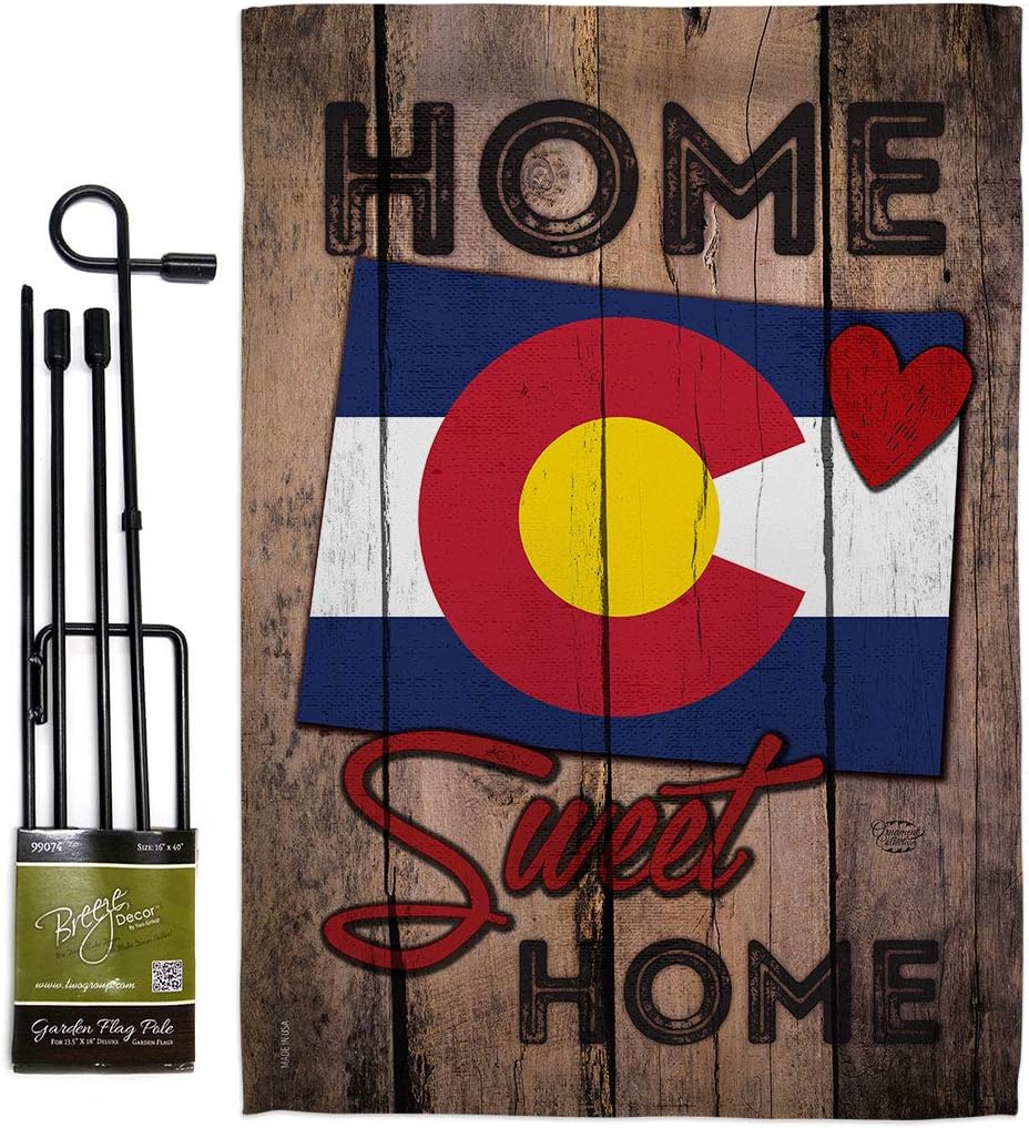 State Colorado Home Sweet Garden Flag Set with Stand Americana States USA American Territories Republic Country Particular Area Small Decorative Gift Yard House Banner Double-Sided Made In 13 X 18.5