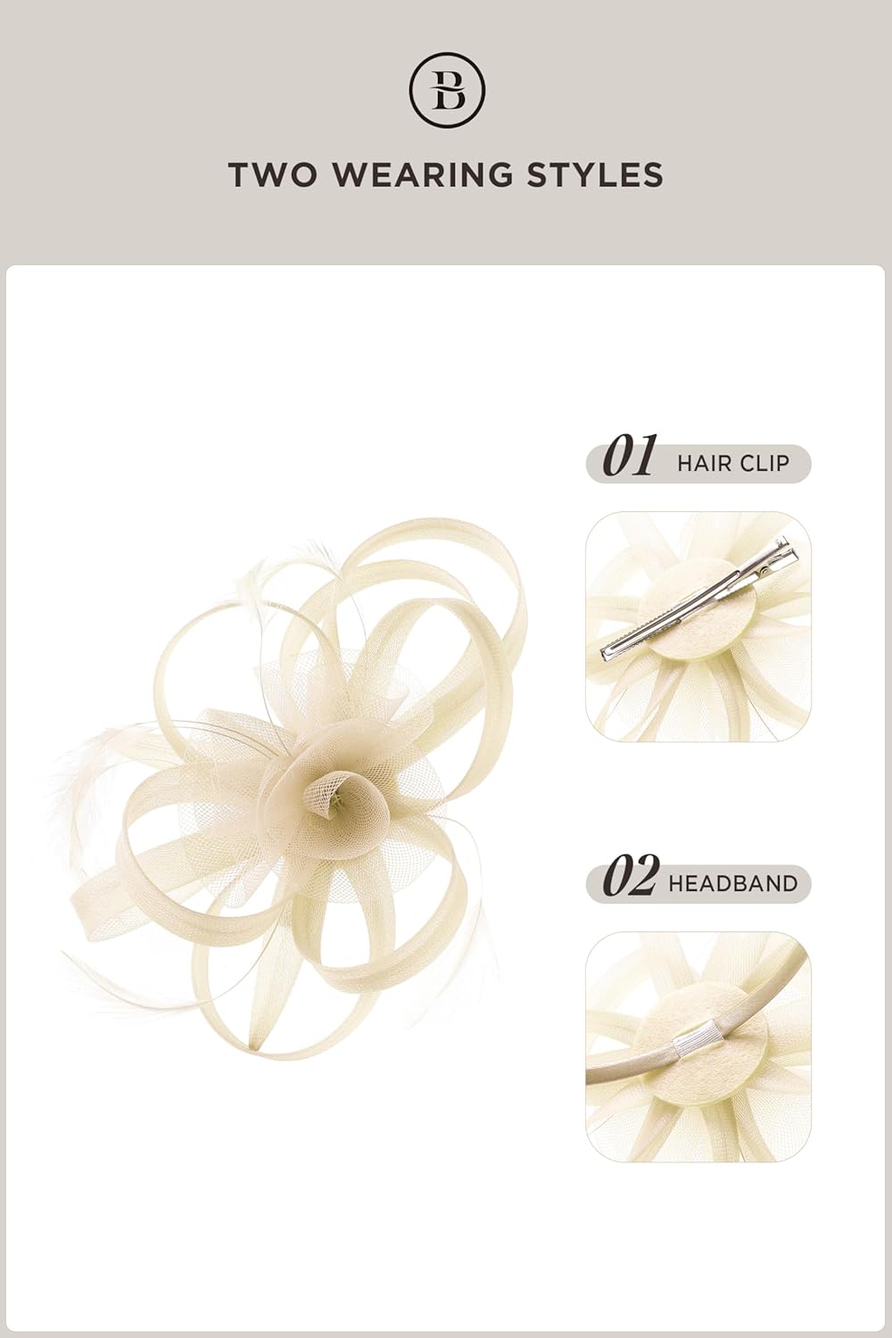 BABEYOND Fascinators Hats for Women - Tea Party Hats Kentucky Elegant Tulle Feather Bridal Wedding Ribbon Headband Hair Clip - Image 6