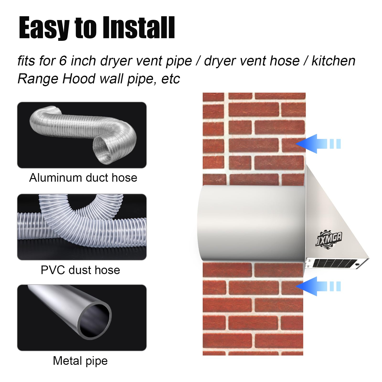 Ventilación de pared con capucha con pantalla y amortiguador (6 pulgadas)
