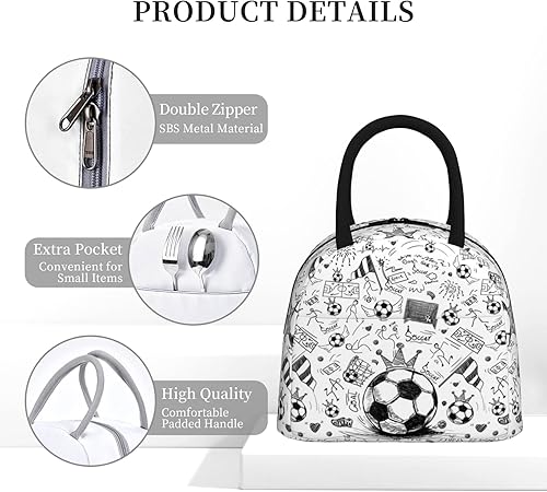 Miniatura 5 de Fiambrera de fútbol con bola portátil aislada, bolsas de almuerzo reutilizables para niños, niñas, hombres, mujeres, escuela, trabajo, oficina,