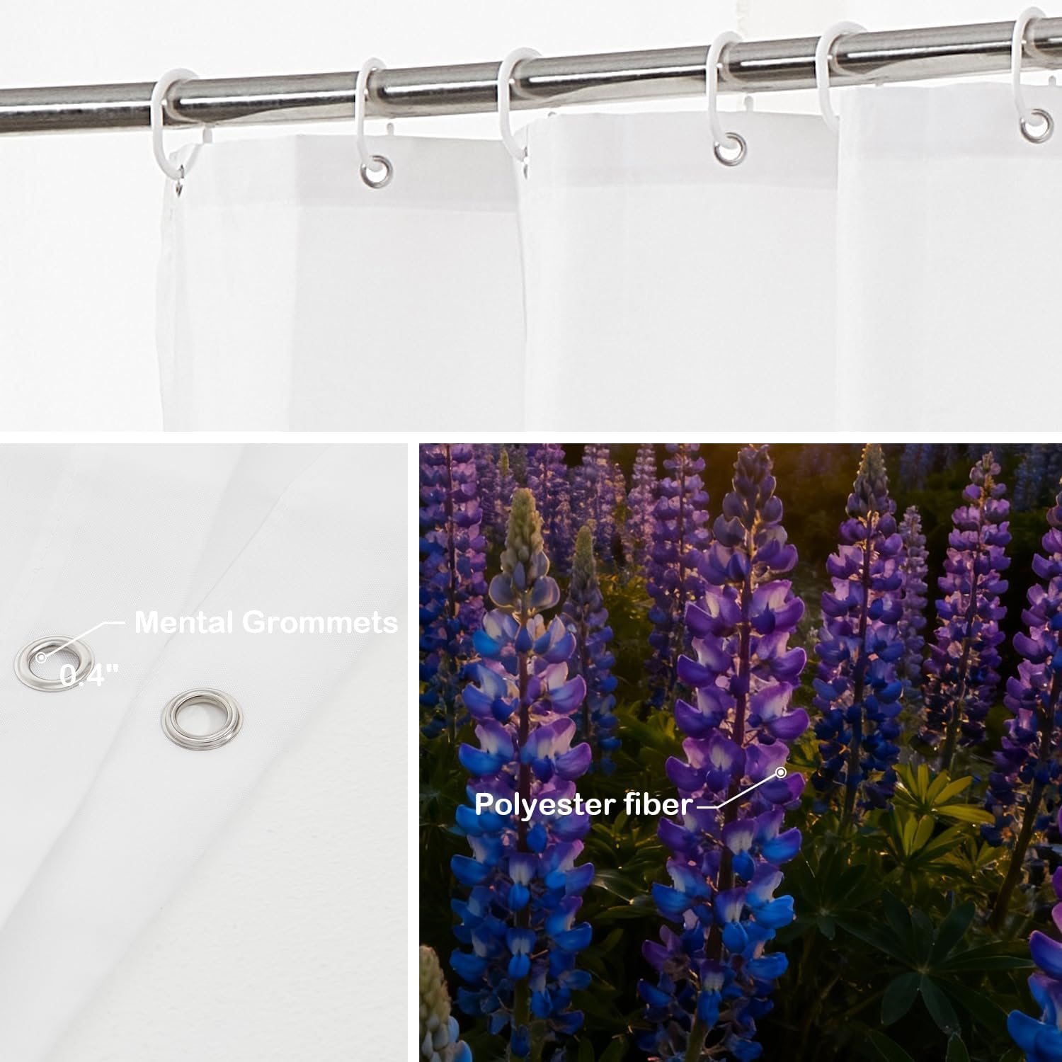 Batmerry Texas Sunset Landscape Decorative Shower Curtain, Wildflowers Bluebonnets Cute Long Wide Shower Curtain with Rust Proof Grommets for Bathroom Farmhouse Waterproof Washable
