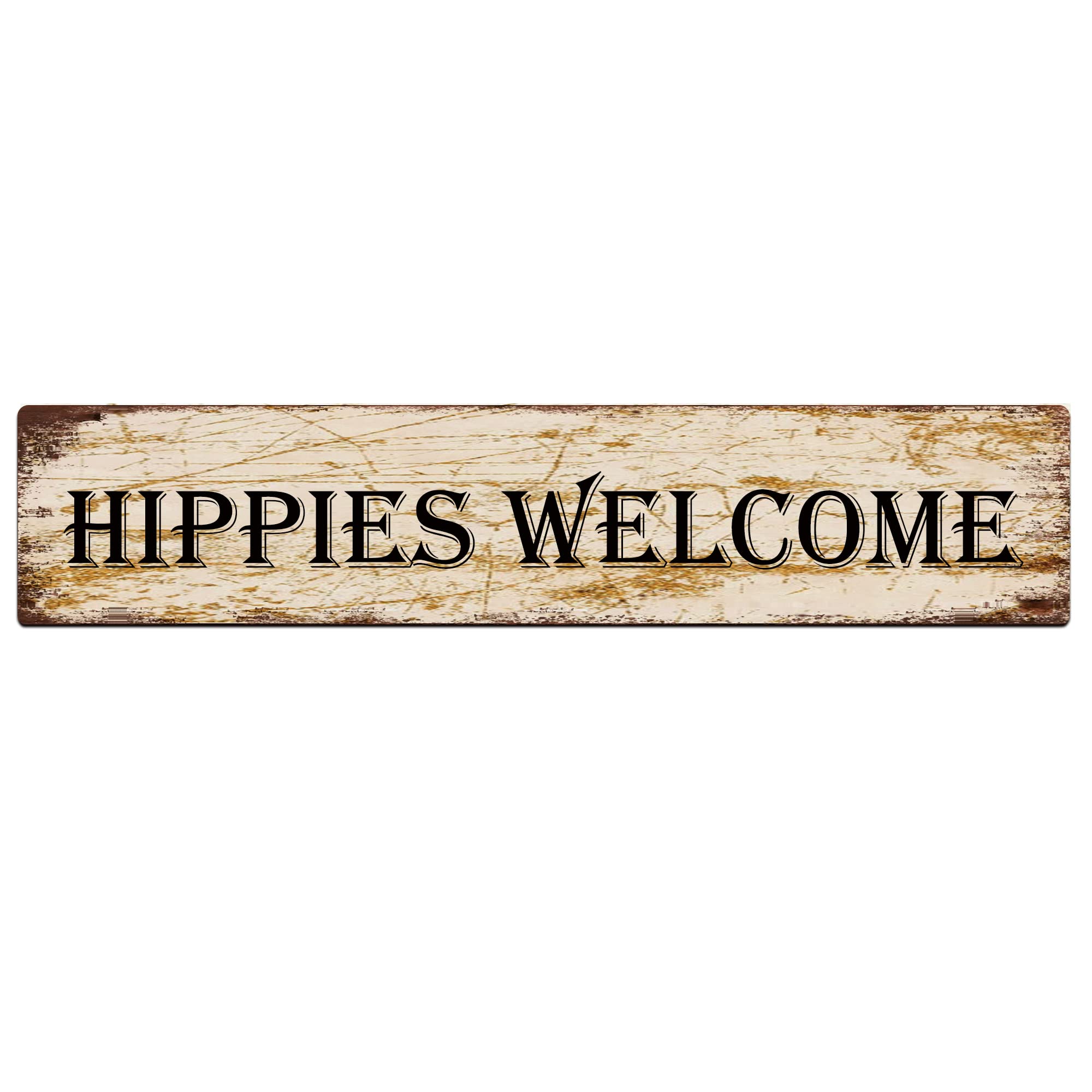 Hippies Welcome Retro Tin Signs Aluminum Metal Sign for Kitchen Home Garden Wall Bar Cafe Decor 4x16 Inch