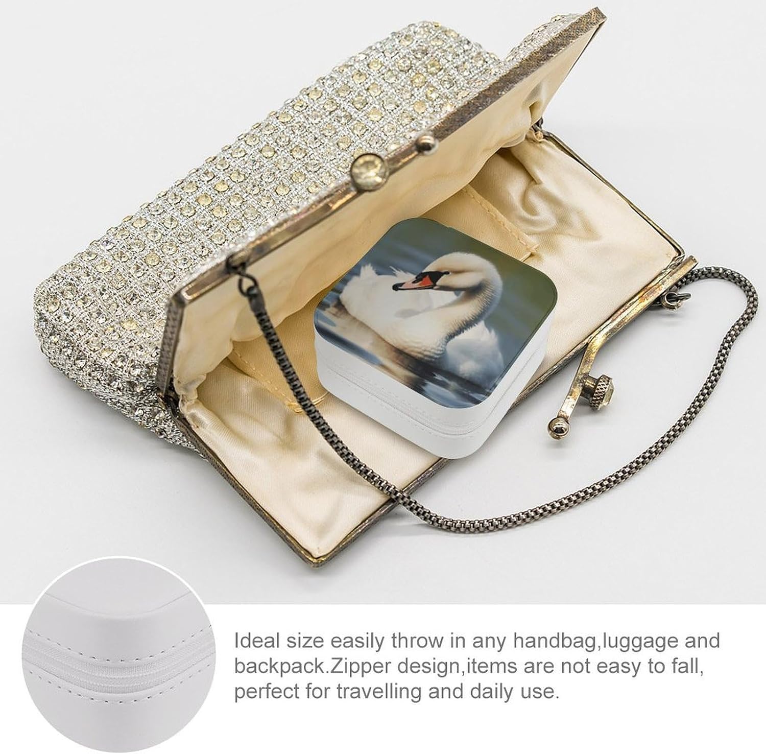Cute Little Swan Jewelry Box Exquisite Leather Jewelry Organizer Portable Trinket Organizer Fashion Travel Jewelry Case for Rings Earrings Necklaces Unique Gifts for Women image 3