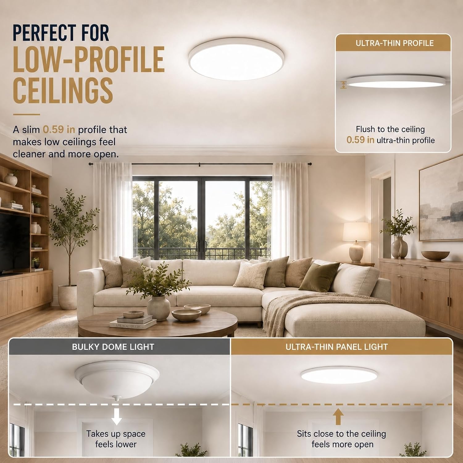 6-Pack 12 Inch Dimmable LED Flush Mount Ceiling Lights Super Slim 0.59", 28W 5CCT Selectable 2700K-6500K, 3200LM Round Low Profile Flat White Ceiling Light Fixtures for Bedroom Kitchen Hallway Garage