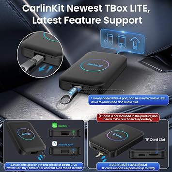 CarlinKit Wireless CarPlay Adapter Ai Box (LITE). Easy to use, plug and play. Converts to Wired Wireless. Netflix, YouTube, TikTok, etc. Compatible Android System and CarPlay and Android Auto.