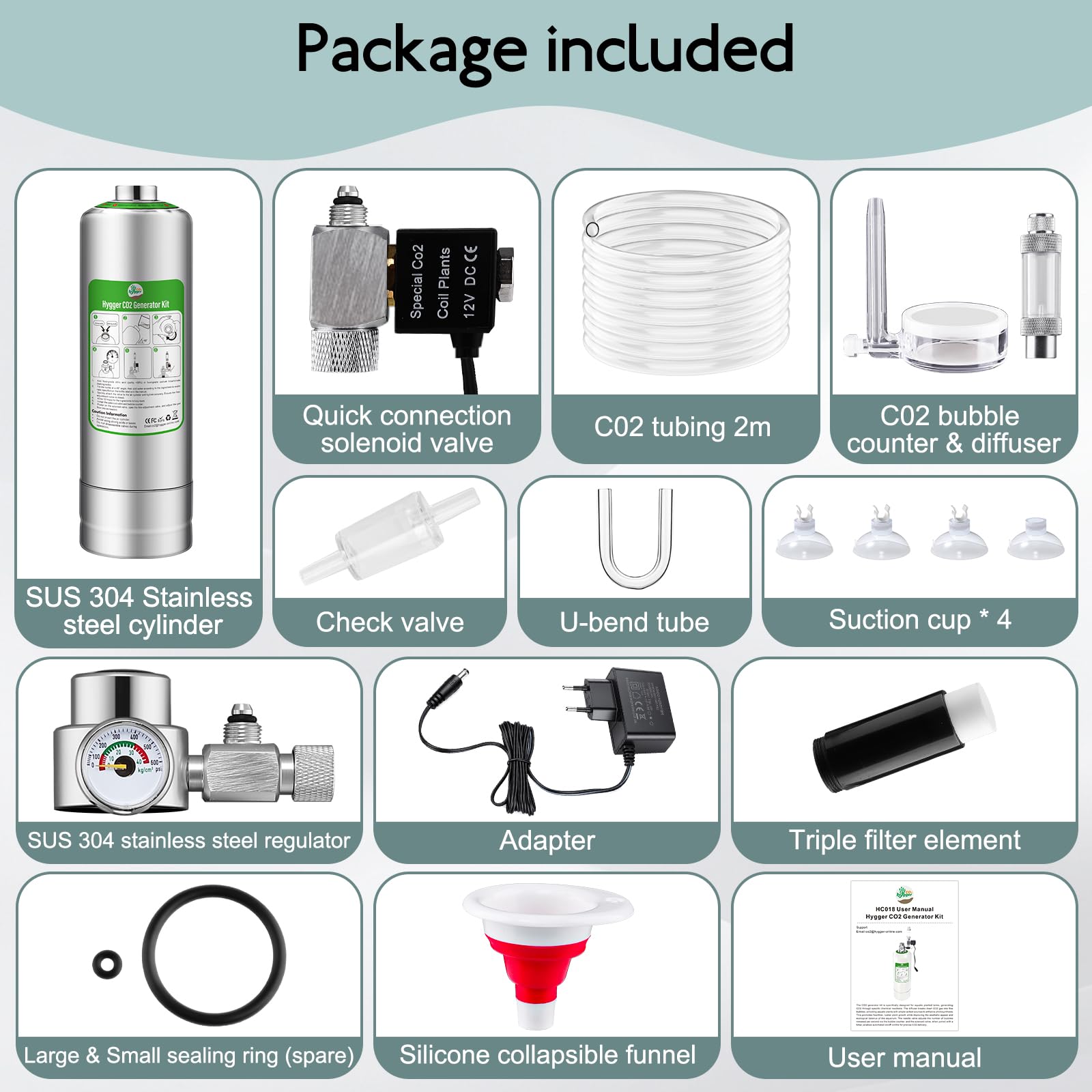 Générateur de CO2 d'aquarium Kit de réacteur de système 2L, kit Co2 Aquarium avec régulateur, vanne à Aiguille, solénoïde et Compteur de Bulles pour Aquarium planté Nano réservoir 20L - 60L