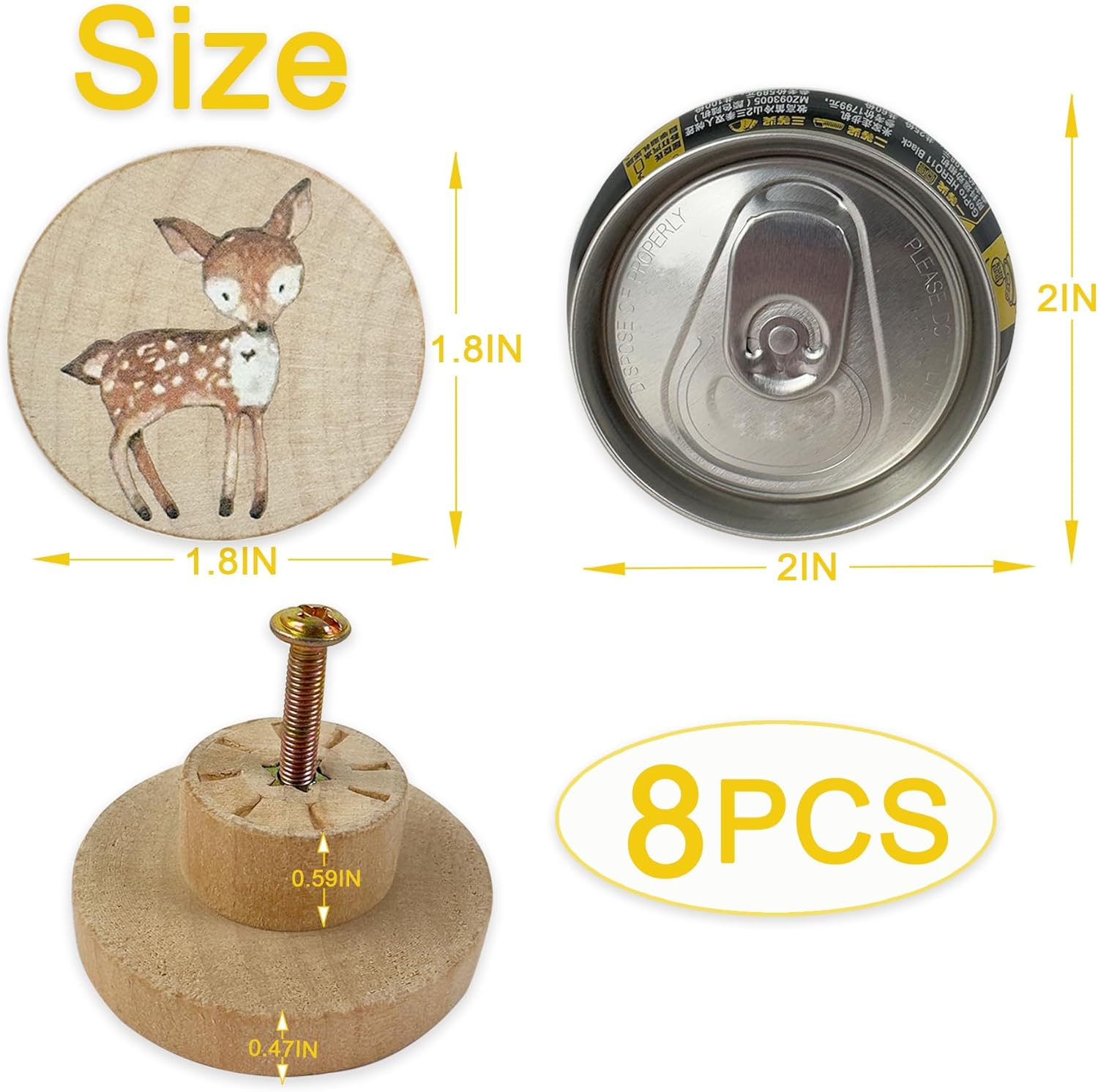 Animal Wood Dresser Cabinet Drawer Knobs Round Unique Decorative Wooden Drawer Knobs for Kids Cabinets (8, Log Color)