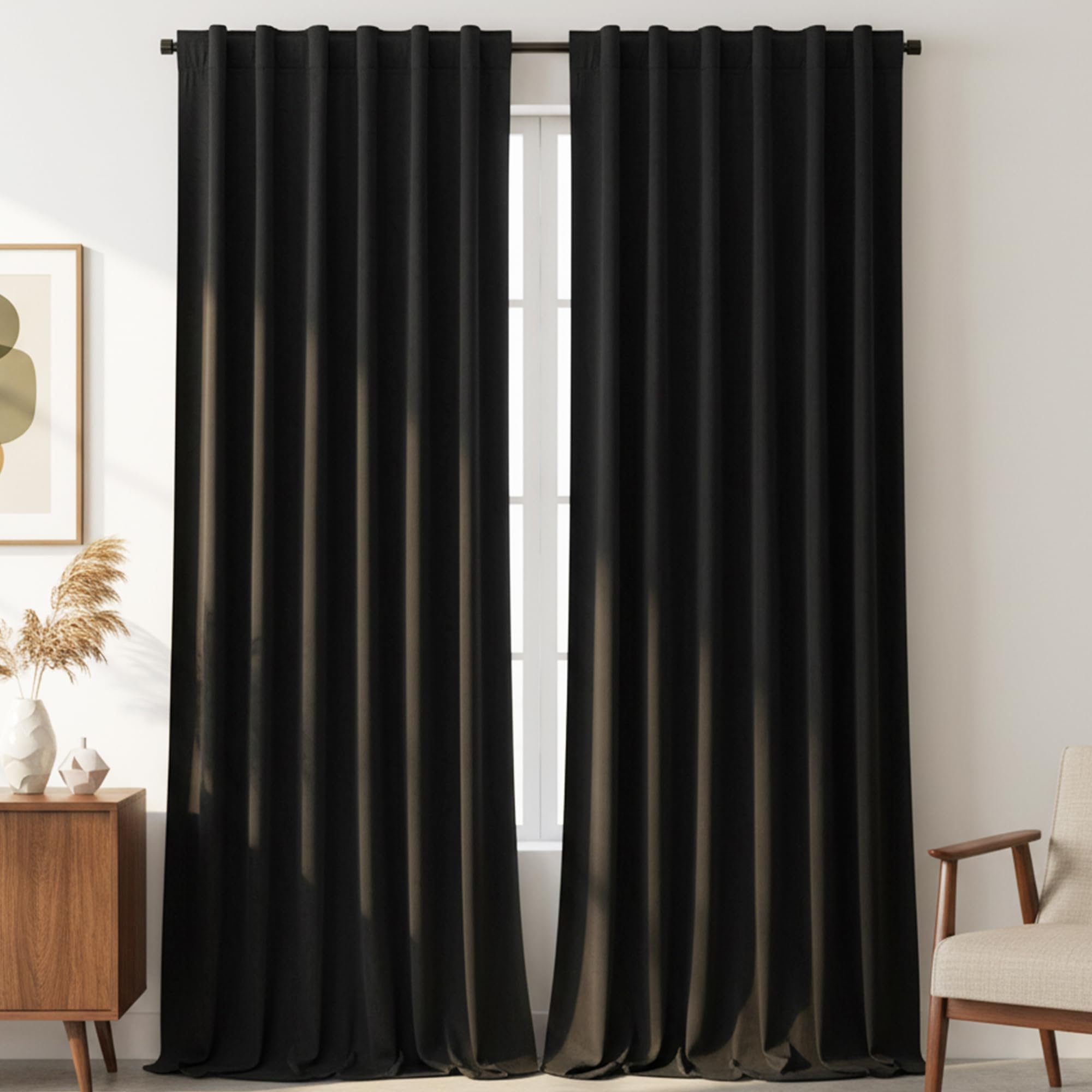 Timeper Black Velvet Curtains 108 inches 2 Panels,Blackout Curtains for Bedroom Living Room Thermal Insulated Luxury Super Soft Window Drapes,Back Tab & Rod Pocket,W52 x L108 inches โ image 1
