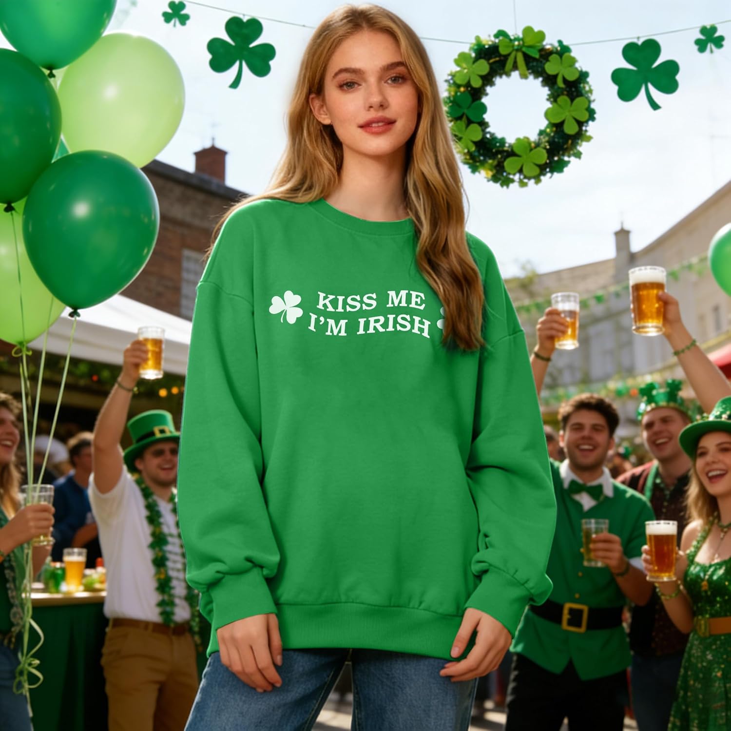 ALLTB St. Patrick's Day Sweatshirts Women Lucky Shamrock Graphic Long Sleeve Shirt Irish Festival Holiday Pullover Tops - Image 2