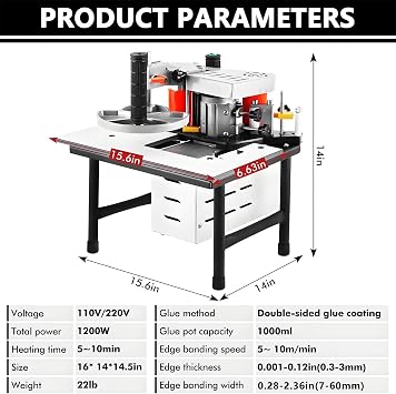 Benchtop Edge Bander,Woodworking Edge Bander Banding Machine Portable Edge Bander Curve Straight Edge Banding Machine Adjustable Speed 2-6m/min Black