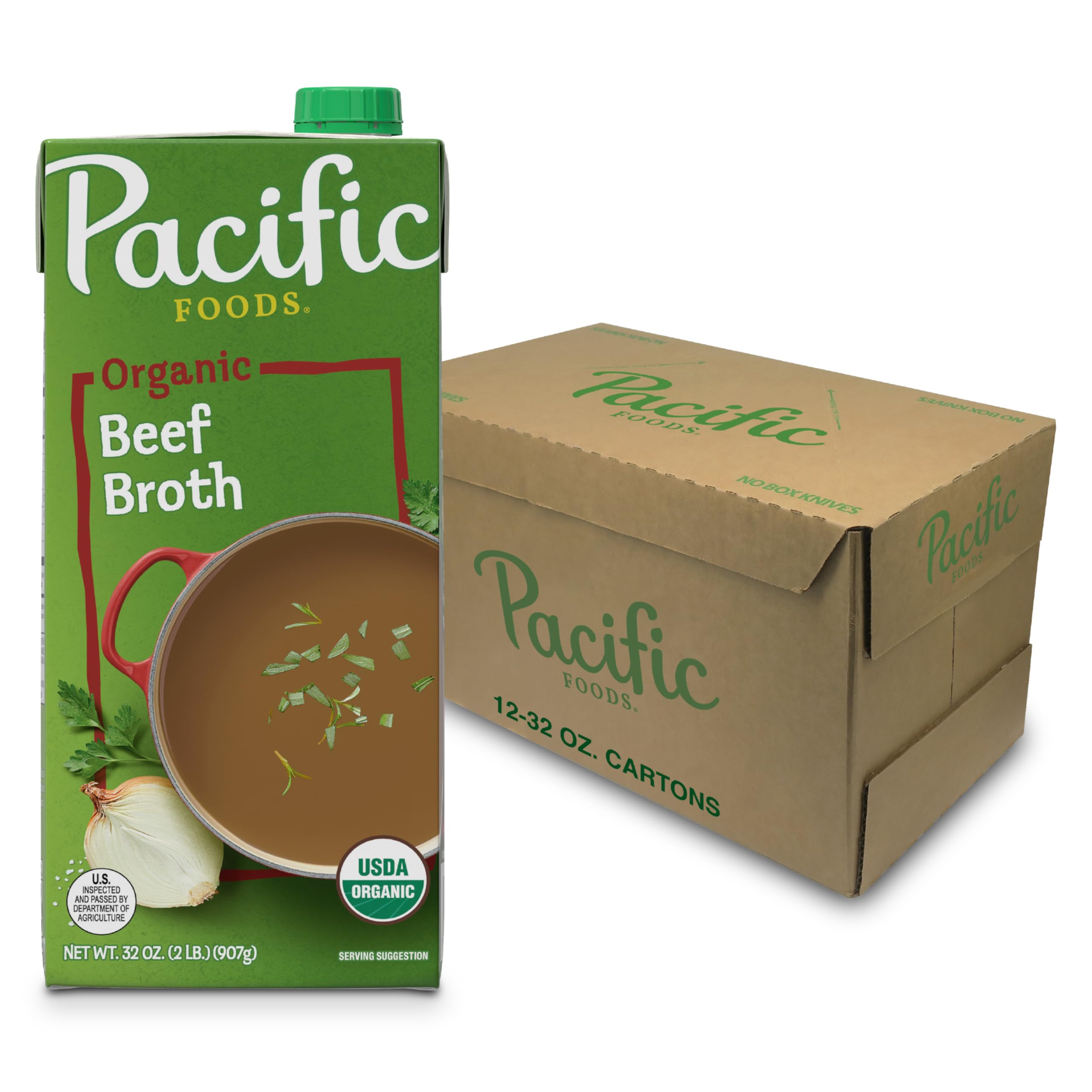 Pacific Foods Organic Beef Broth, 32 oz Carton (12 Pack)