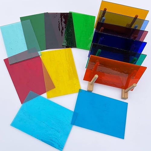 Miniatura 19 de LITMIND Paquete variado de 16 hojas de vitrales, azulejos de mosaico de 4 x 6 pulgadas para manualidades, arte catedral de colores surtidos, hojas