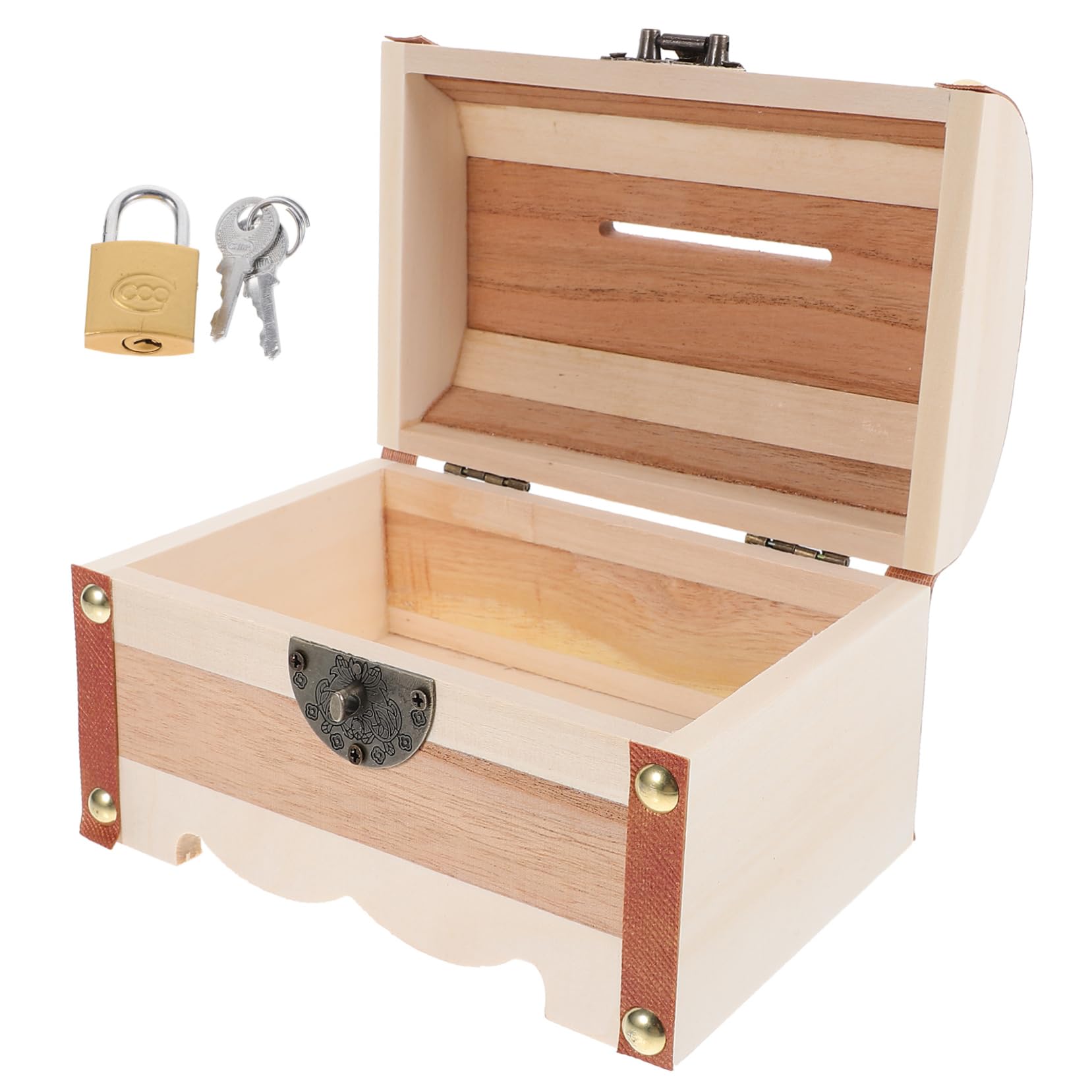 VICASKY 3pezzi Banca Per Monete Legno Decorativa Con Serratura Salvadanaio Multifunzionale Per Risparmio e Decorazione Per Stanza Ufficio e Studio Design Classico Legno Naturale