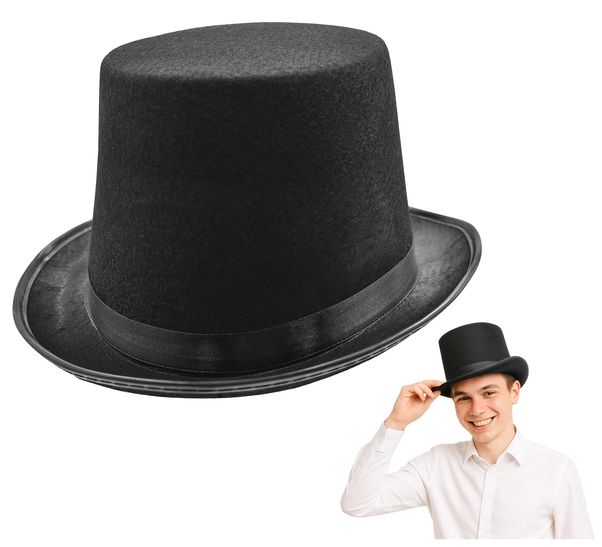 Black Top Hats For Men, Magician Hat, Victorian Hat, Steampunk TopHat, Costume Hats For Adults With Adjustable Size