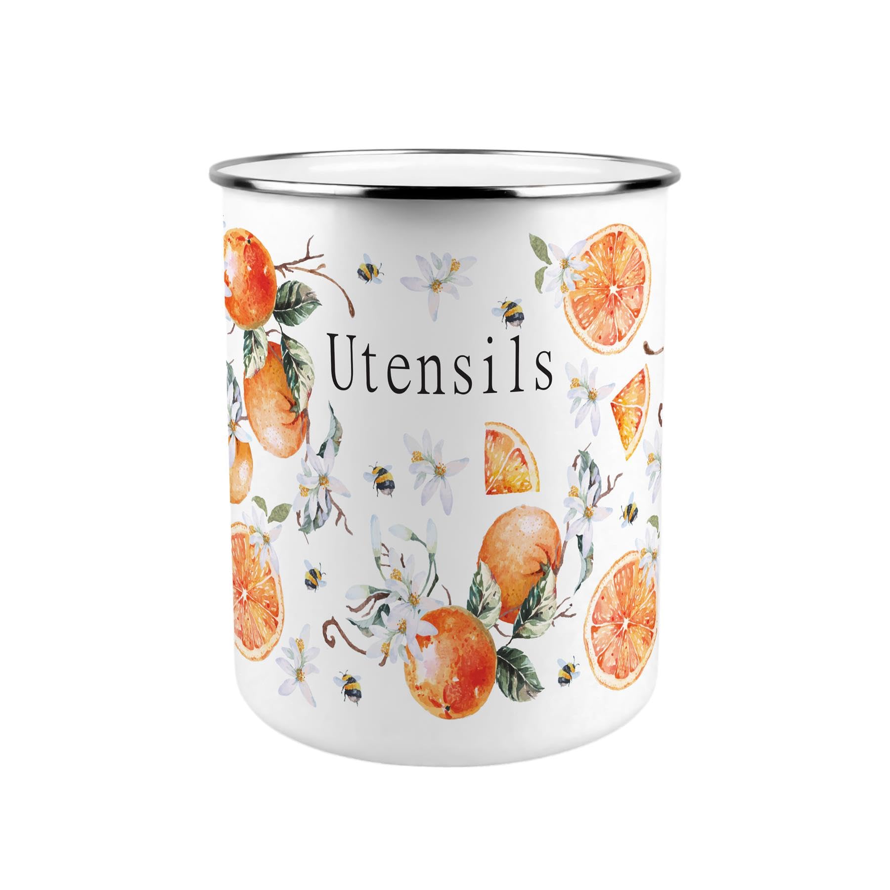 Purely Home Tangerines Metal Utensil Holder - XL Kitchen Utensil Pot/Organiser for Countertop Decor Gift 18x16.5cm
