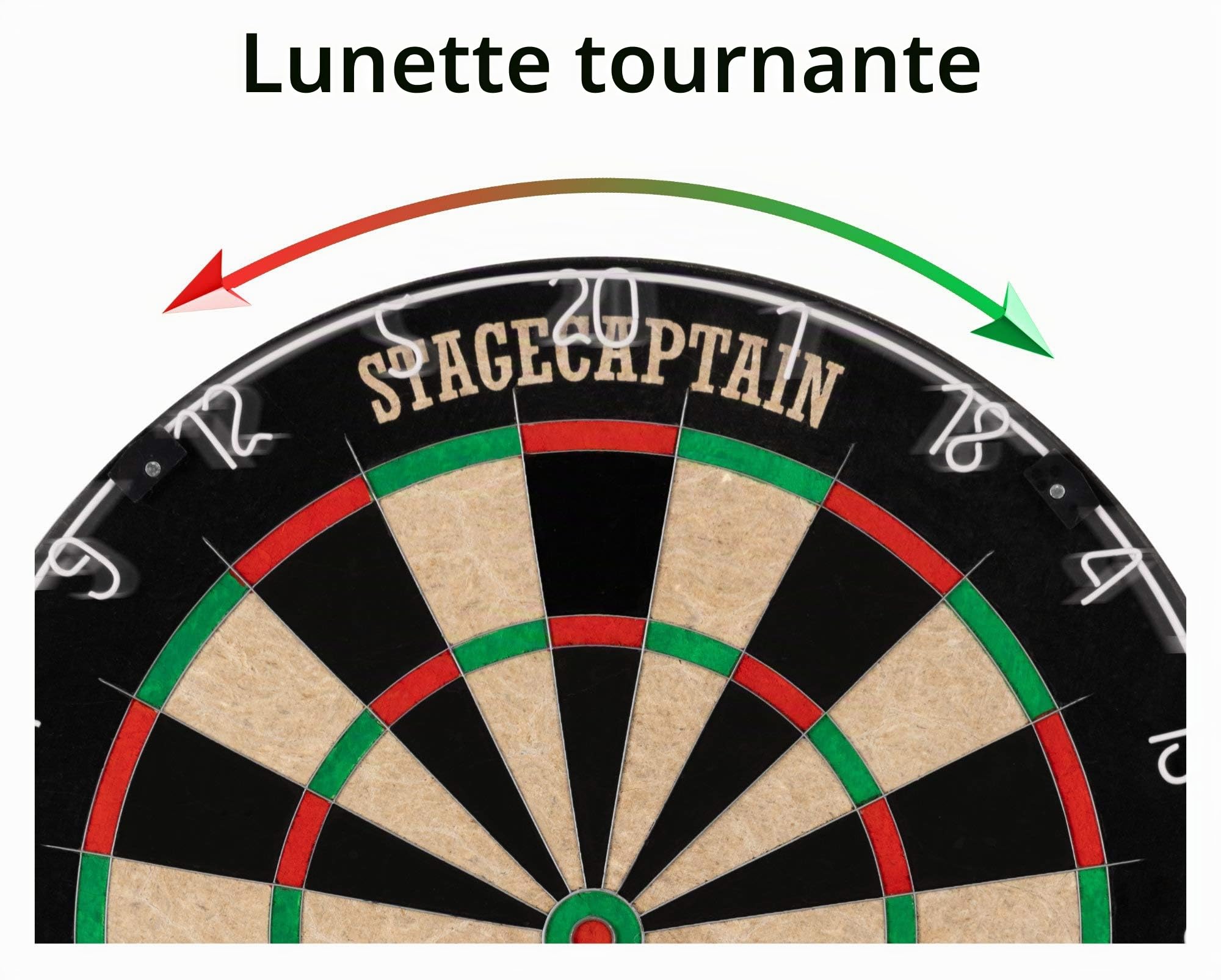Stagecaptain DBS-1715 Bullseye Pro Cible de Fléchettes + Set Support Noir | Cible en sisal, Anneau numéroté rotatif, Matériau de la cible: sisal, Épaisseur: 3, 5 cm, Araignée en fil extra fin: 0, 8 mm