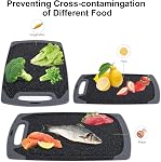 Cutting Boards for Kitchen, Plastic Chopping Board Set of 4 with Non-Slip Feet and Deep Drip Juice Groove, Easy Grip Handle Black