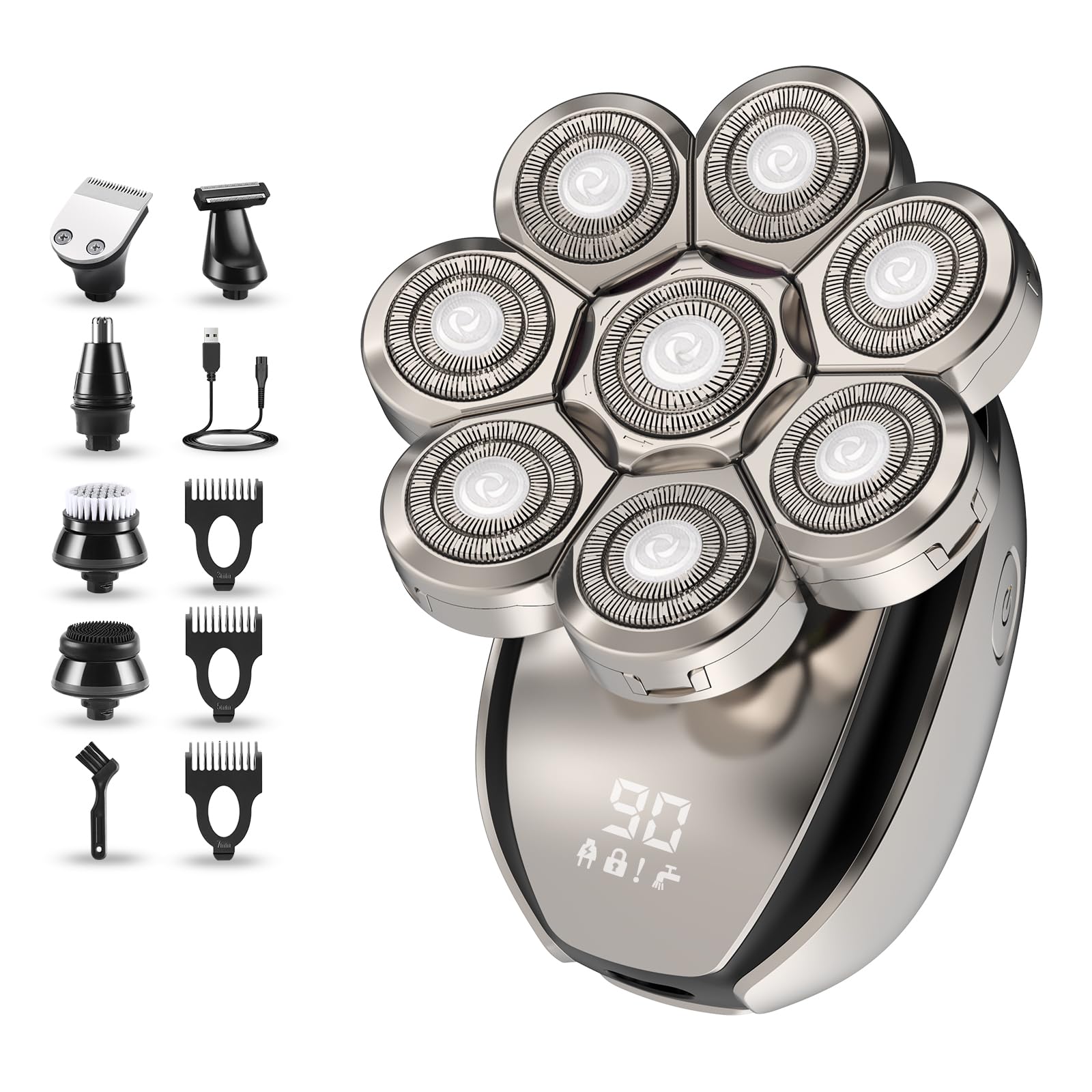 Sjpzwcrl Electric Men's Shaver: Professional Bald Head Shaver 8 Heads Hair Cutter for Bald Beard Nose Ears Body