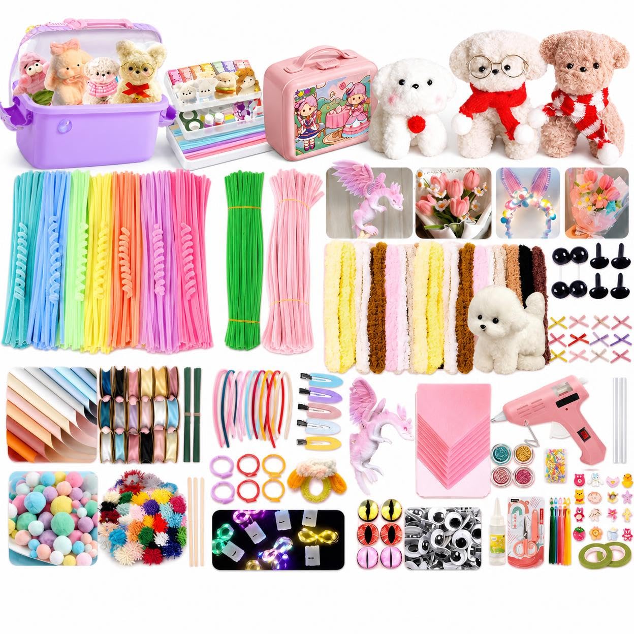 Amagogo Children Craft Material Chenille Stäbe Pfeifenputzer Basteldraht Plüschdraht Sanft Hautfreundlich Flexibel für Tiere Blumen Deko Projekte für Kindergruppen Kita Unterricht, style to 1