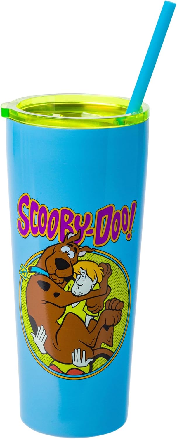 Silver Buffalo Scooby Doo Scared Shaggy Scooby Double Walled Stainless Steel Tumbler w Straw, 20 Ounces - Image 2