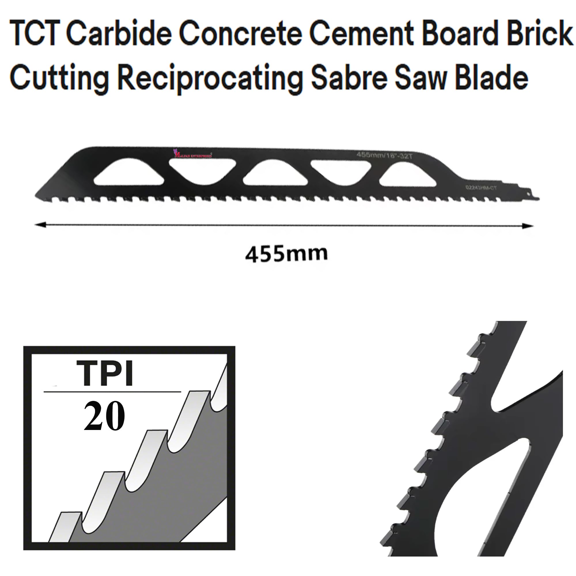 Malfah Reciprocating Saw Blades CONCRETE 18" 450MM 20TPI Handsaw Multi Saw for Cutting Wood Metal Concrete Pvc Fast Straight Solid Pipes Profiles Chipboard Plaster