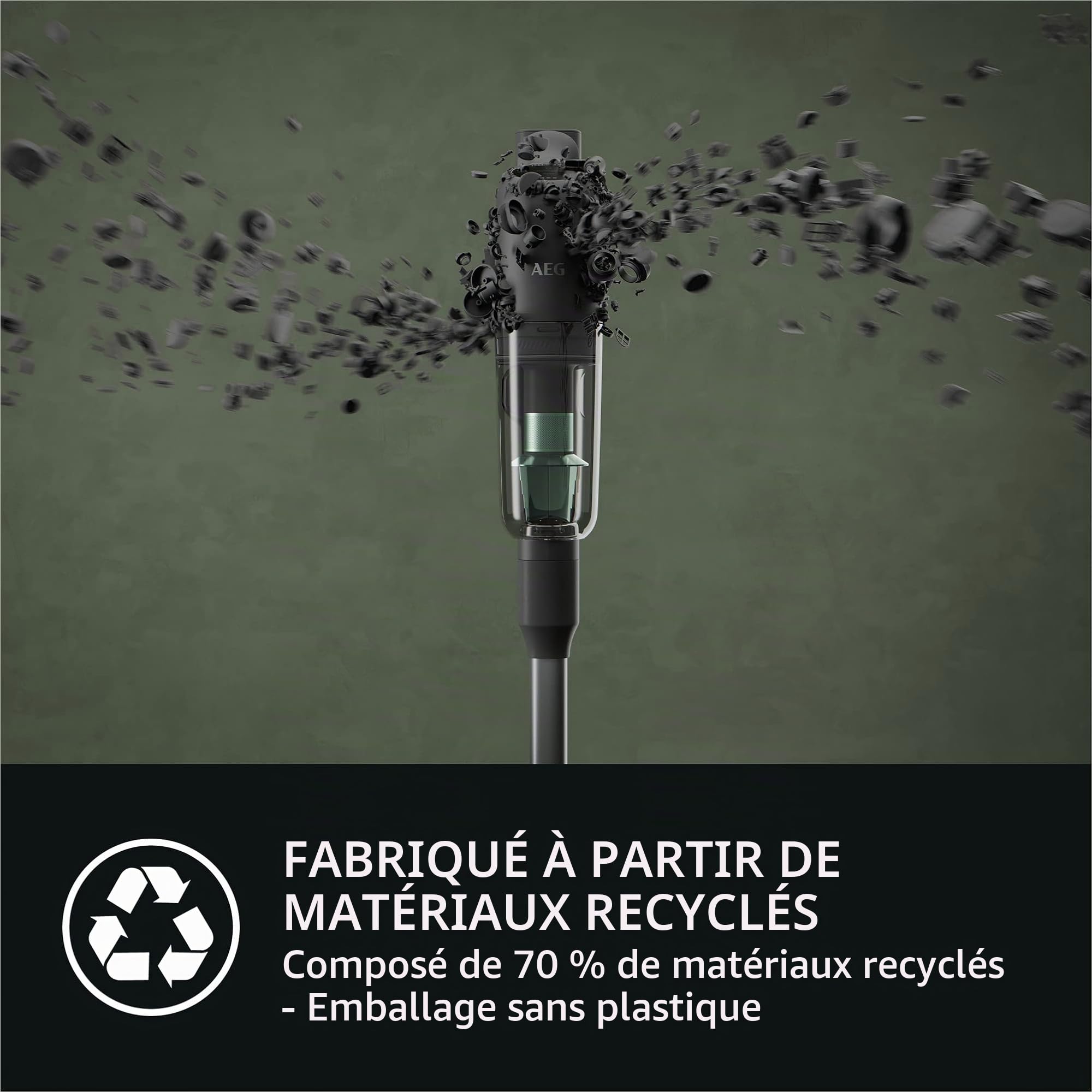 AEG Ultimate 7000 ÖKO AP71UB14AM Aspirateur sans Fil Extra Puissance Ultra Léger 2,2 kg 70% de Matériau Recyclé/Jusqu'à 40 Min Autonomie 120 m² Filtration en 5 Phases Tous Sols Automatique Noir Mat