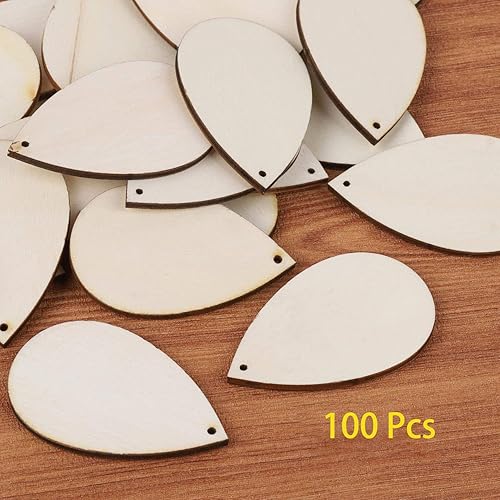 Miniatura 2 de 100 aretes de madera en blanco sin terminar para decoración de árbol de Navidad, suministros de joyería y fabricación de bricolaje, 1.4 x 2.2