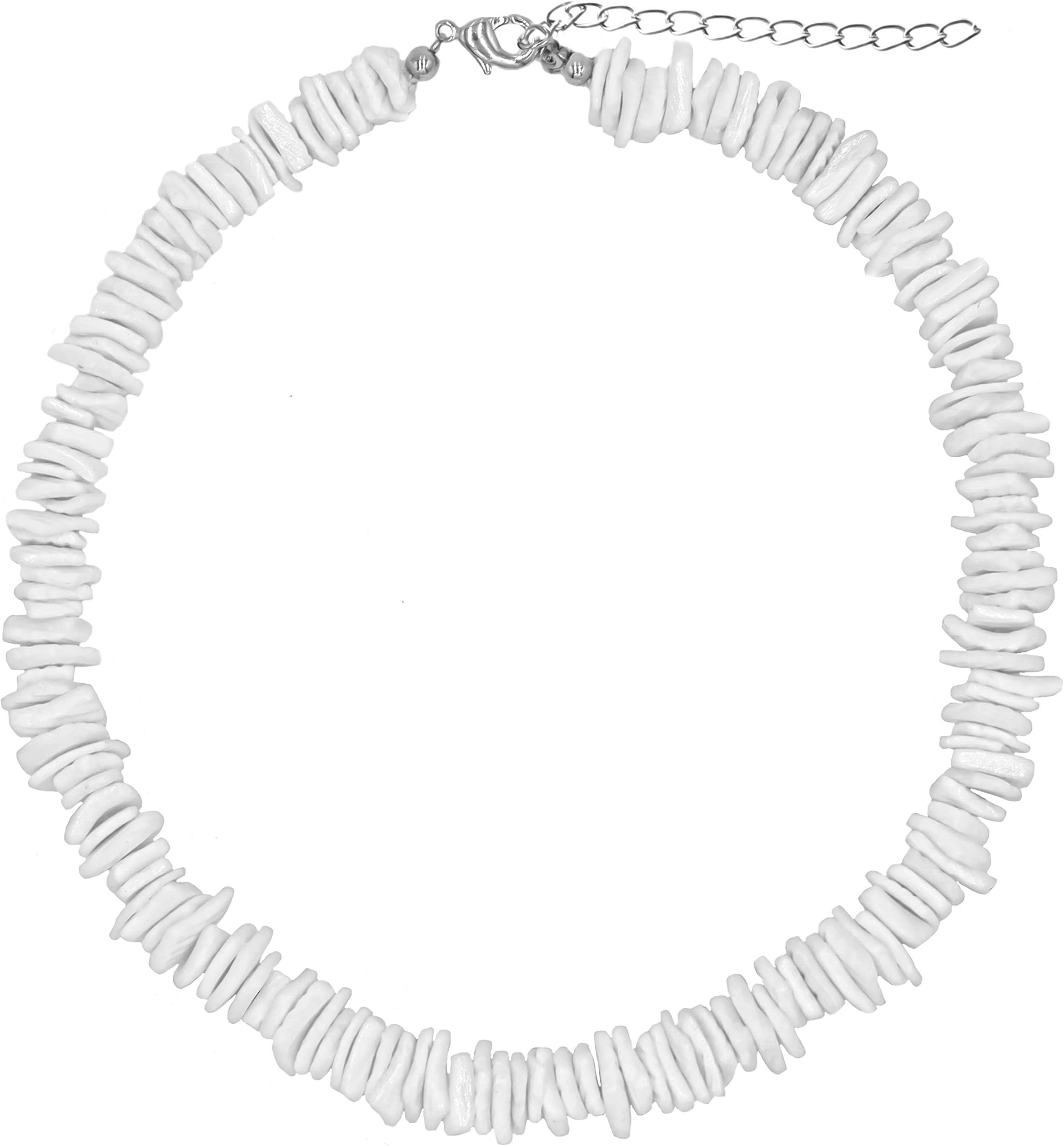 Puka Shell Necklace, 2 Pcs Boho Cowrie Shell Choker White Clam Chip Surfer Necklaces, Beach Puka Seashell Necklaces with Extended Chain Adjustabale Weave Jewelry for Women Men Girls Boys