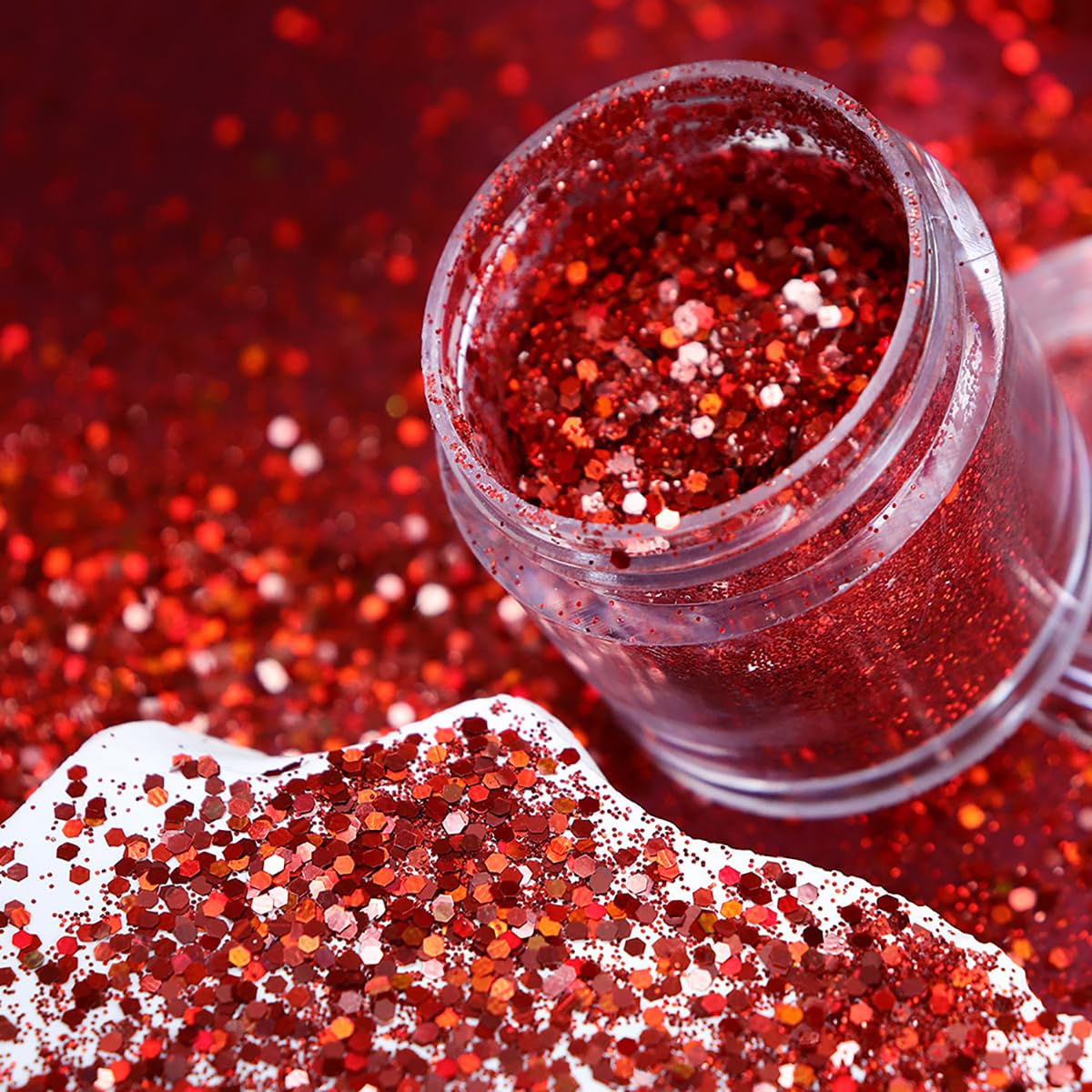 Valentines Nail Art Glitters Red Nail Sequins Valentine’s Day Nail Art Decorations 3D Holographic Shiny Crystal Nail Decals Flakes for Nails Supply DIY Craft Accessories 1 Boxes