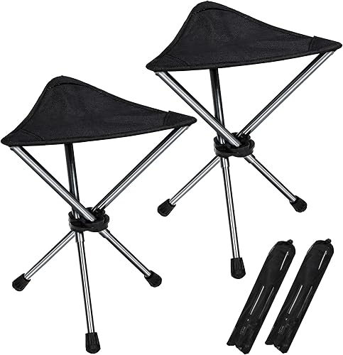 REDCAMP Paquete de 2 taburetes de campamento ultraligeros con patas retráctiles, trípode portátil de 3 patas, taburetes de campamento para adultos,