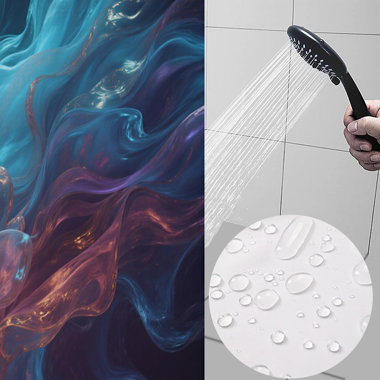 Rideau De Douche Fumée Trouble Fluide Abstrait Tissu Imperméable Lavable avec Crochets Anti Moisissure en Polyester Rideau Douche pour Salle De Bain
