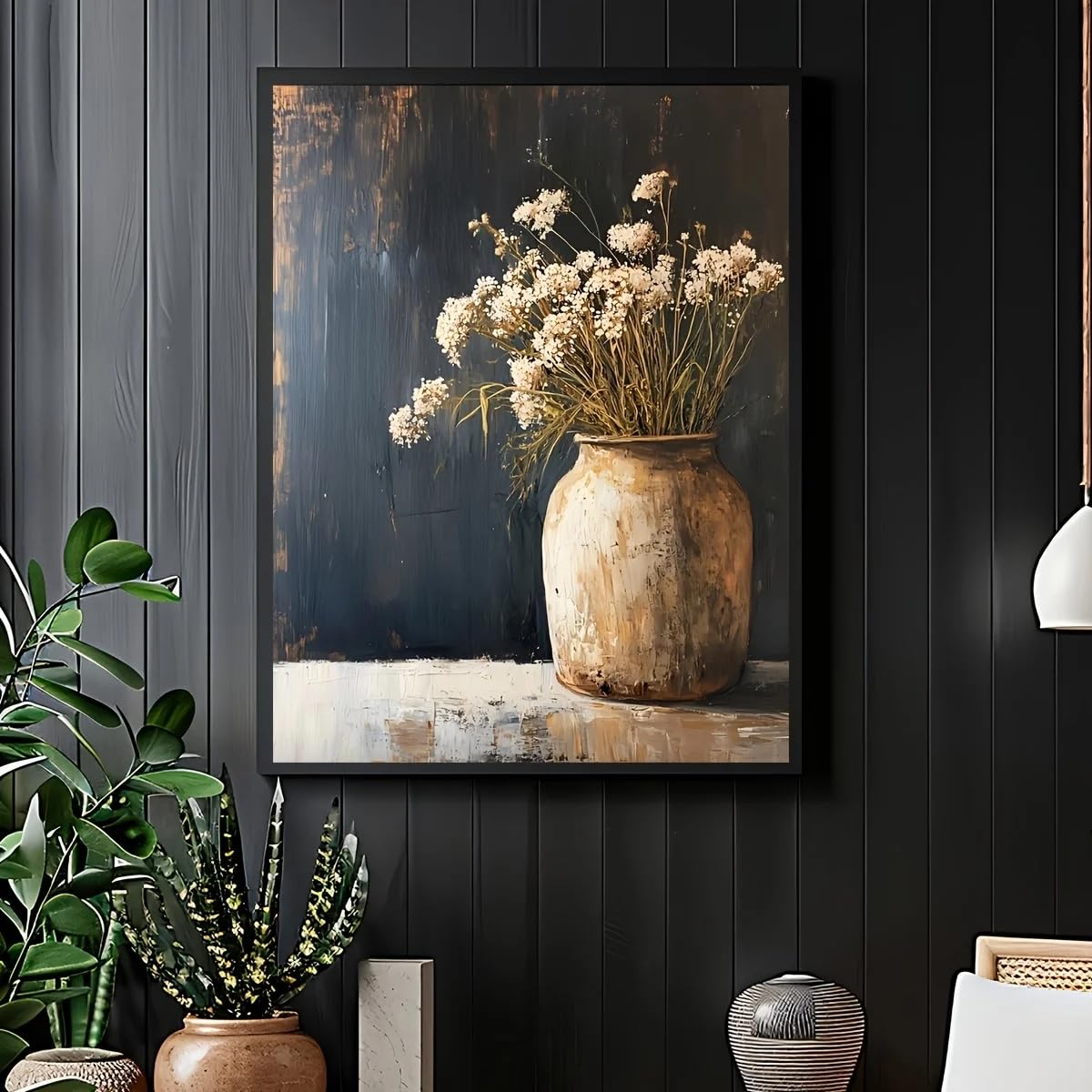 LTjiajuypd Modern Neutral Dried Flowers In Rustic Vase, Canvas Painting Prints For Living Room(40x60CM/Frameless)