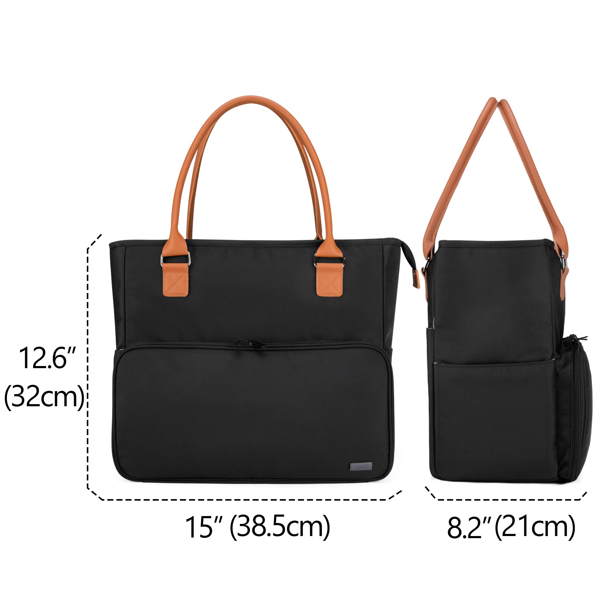 Yarwo Stricktasche mit Griff aus PU-Leder und Taschen für WIP, Stricktasche, Aufbewahrung für Wollknäuel, Stricknadeln, Häkelnadeln und anderes Zubehör für Stricken und Häkeln, Schwarz