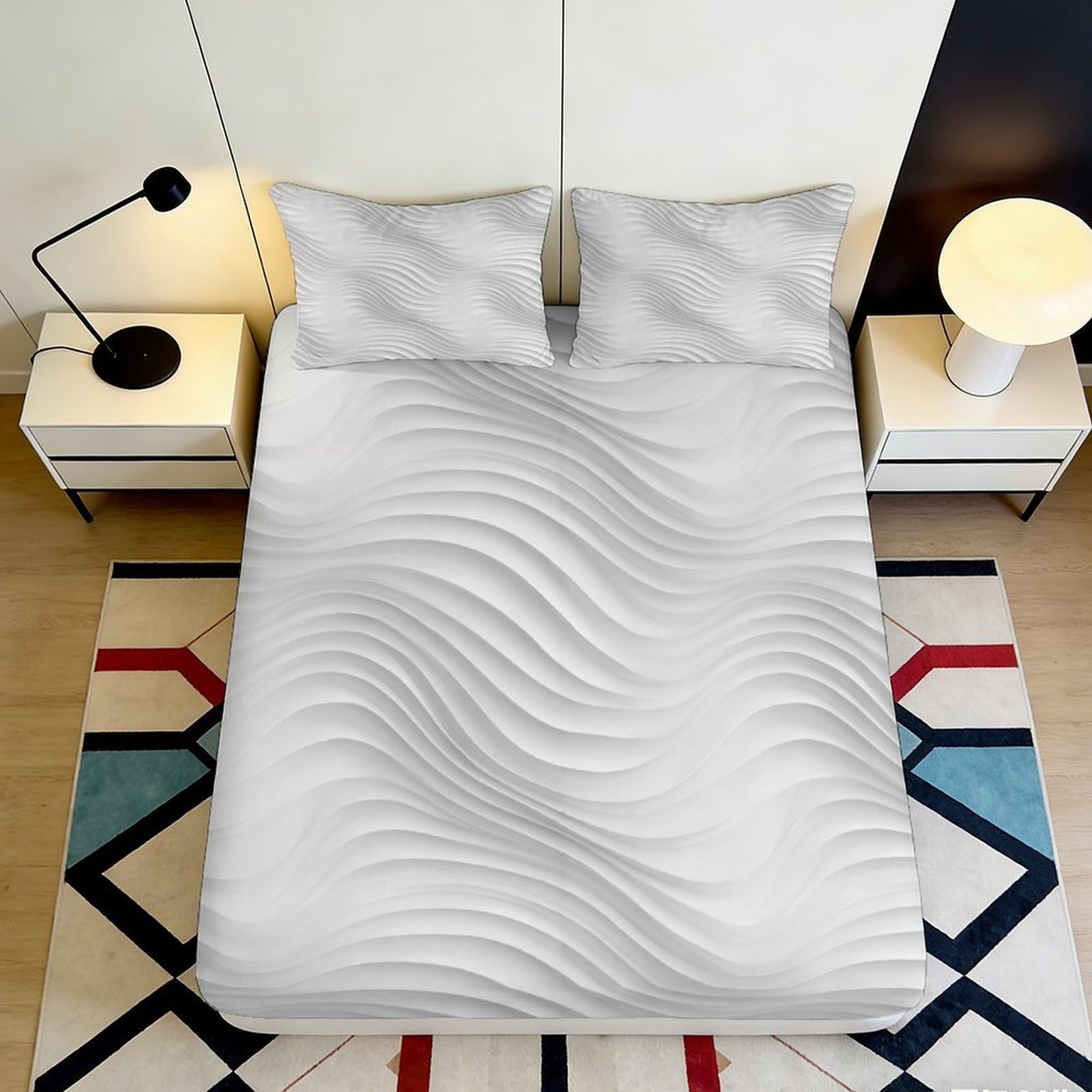 3D Printed Wave Pattern Fitted Sheet Microfiber Soft Bedroom Decor Ripple Mattress Cover for Home Guest Room 90x200x25cm
