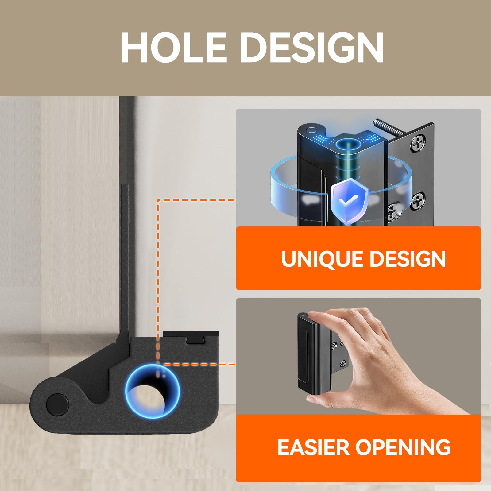 Tonitrui Lot de 2 verrous de porte de sécurité pour la maison, haute résistance, supporte 544,3 kg pour éviter les entrées non autorisées (noir de 2)