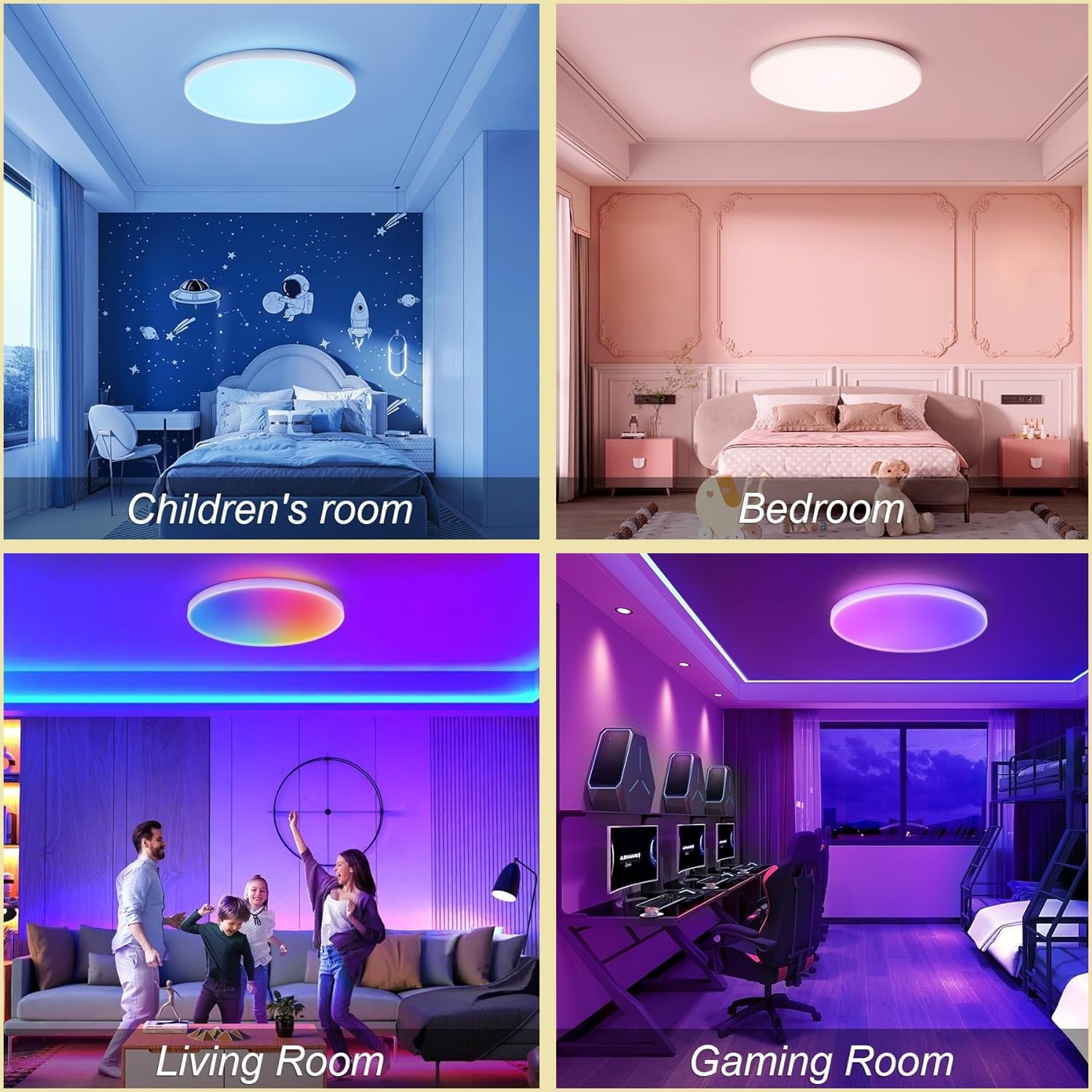 Yuehuamech RGB LED Ceiling Light 24W Smart Music Ceiling Lamp with APP and Remote Control Dimmable 3000-6500K Colour Changing Ceilings Light for Bedroom Kitchen Dining Room Bathroom - Image 4