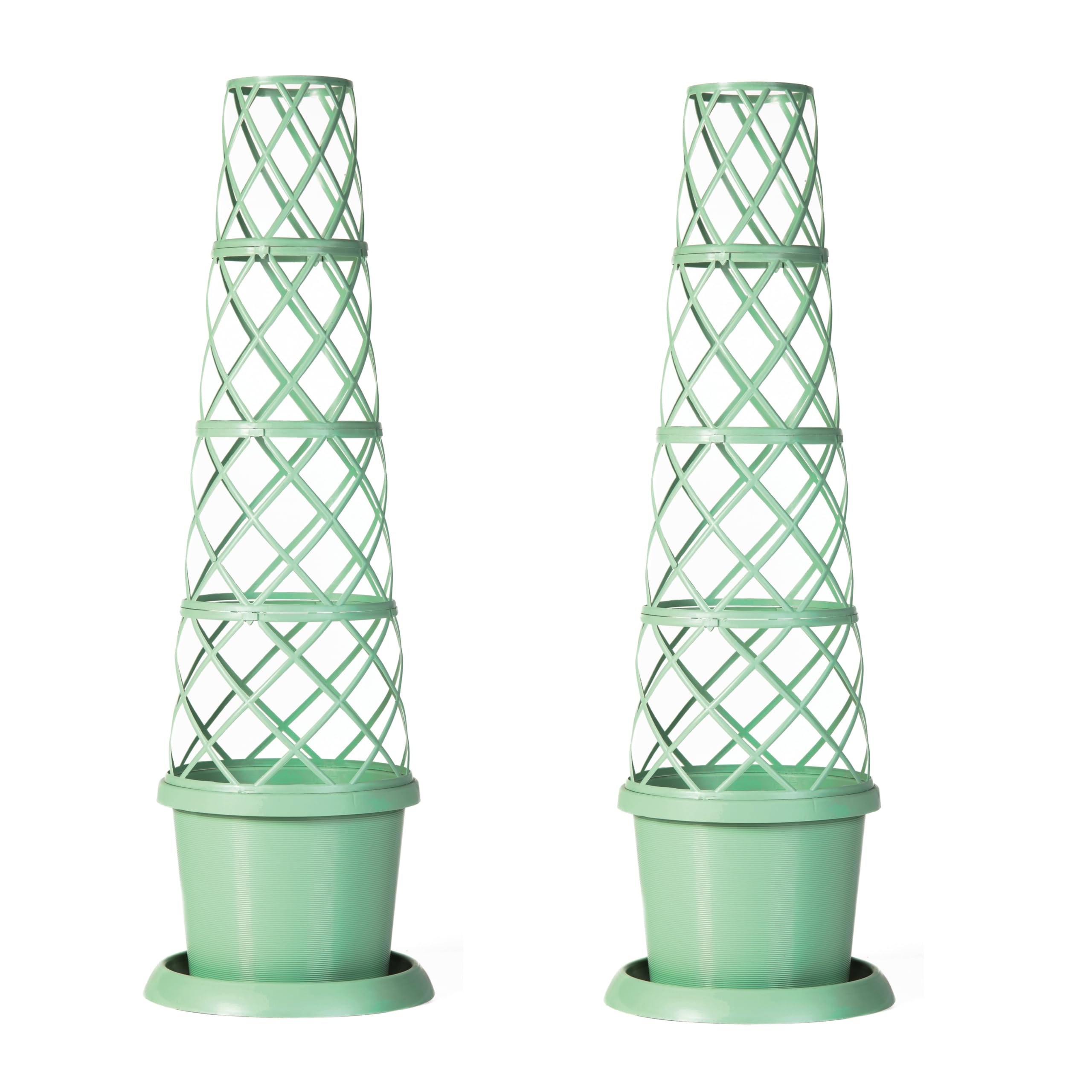 Garden Gear Pistachio Green Plastic Tower Pot with Saucer - 42cm - 2 Pack