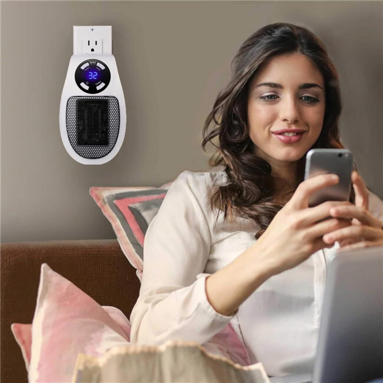 Vital Heater for Indoor Use Small Plug In Vital Heat Portable Electric Space Heaters of Indoor Use with LED Display Energy Efficient 400W Wall Outlet Adjustable Thermostat, Timer, Safe